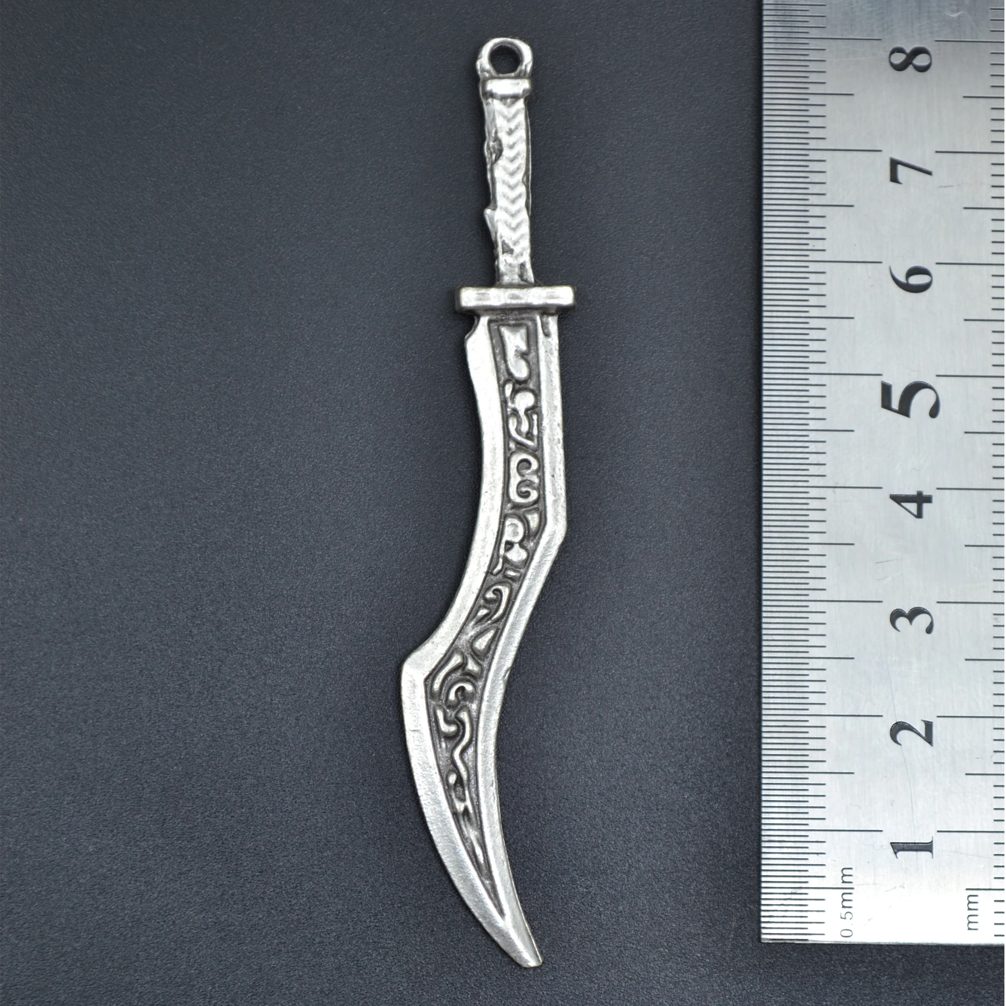Kılıç Kolye - Gümüş ( Silver ) Renk - 60 cm Deri İp Kolye