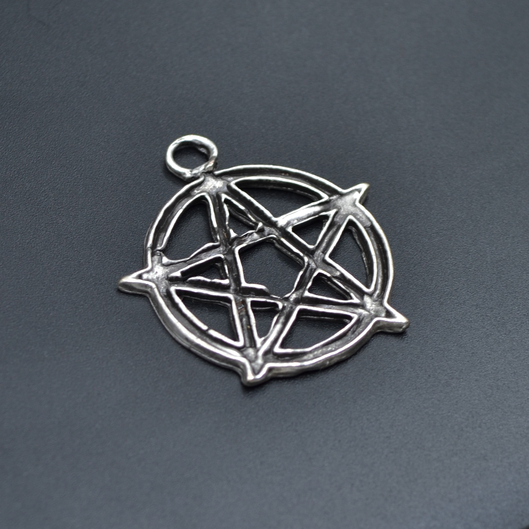 Pentagram Yıldızı Kolye - Gümüş ( Silver ) Renk - 60 cm Deri İp Kolye