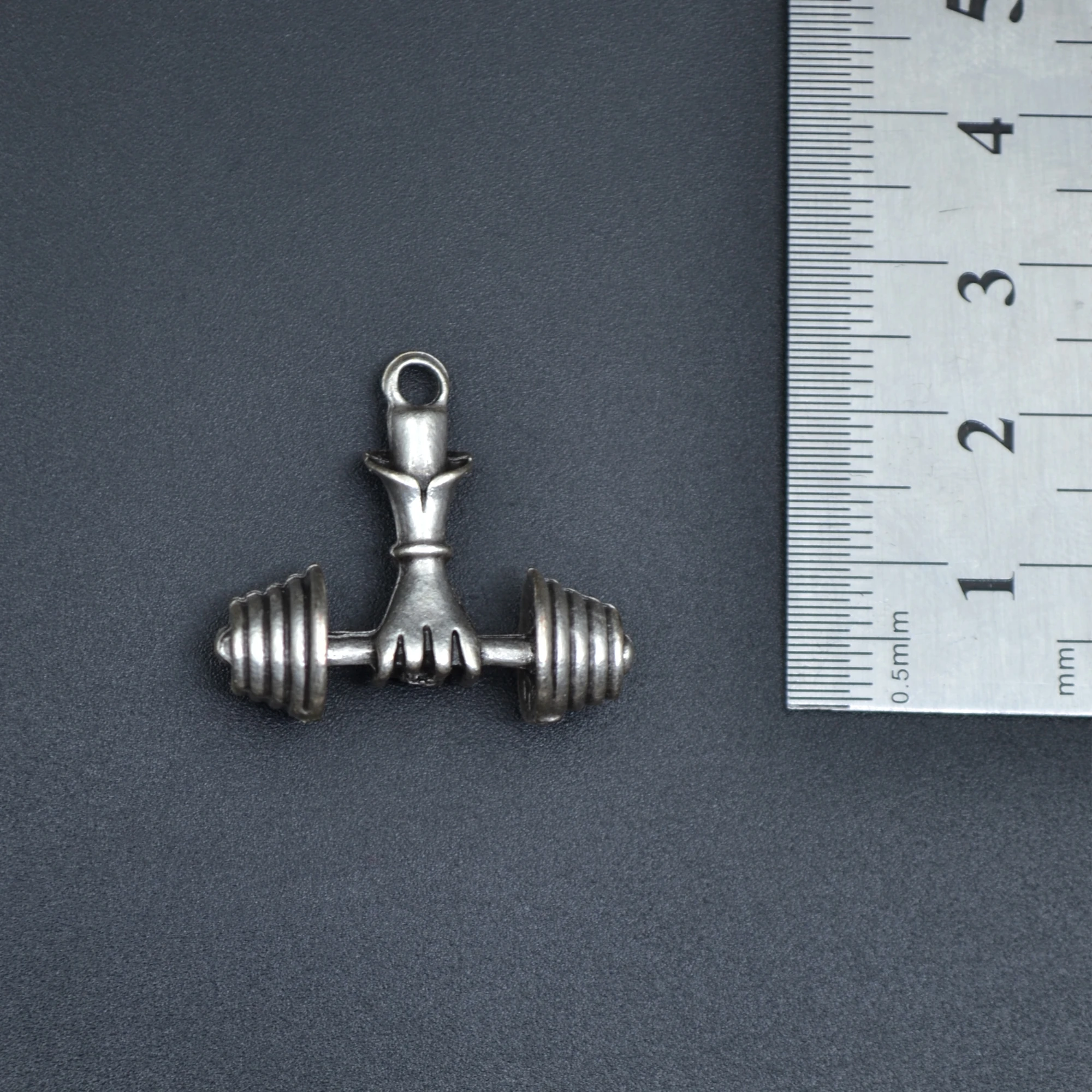 Sporcu Halter - Dambıl Kolye - Gümüş ( Silver ) Renk - 60 cm Deri İp Kolye