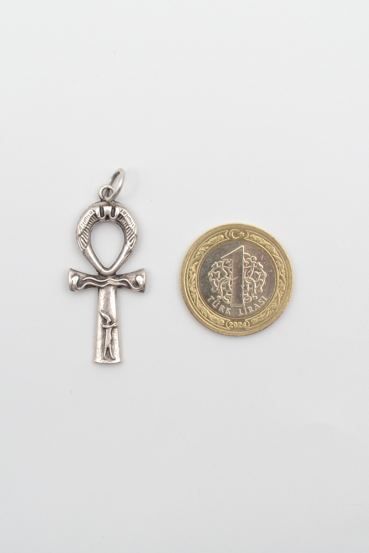 Ankh Yaşam Sembolü Kolye - Gümüş ( Silver ) Renk - 60 cm Örme Zincir Kolye
