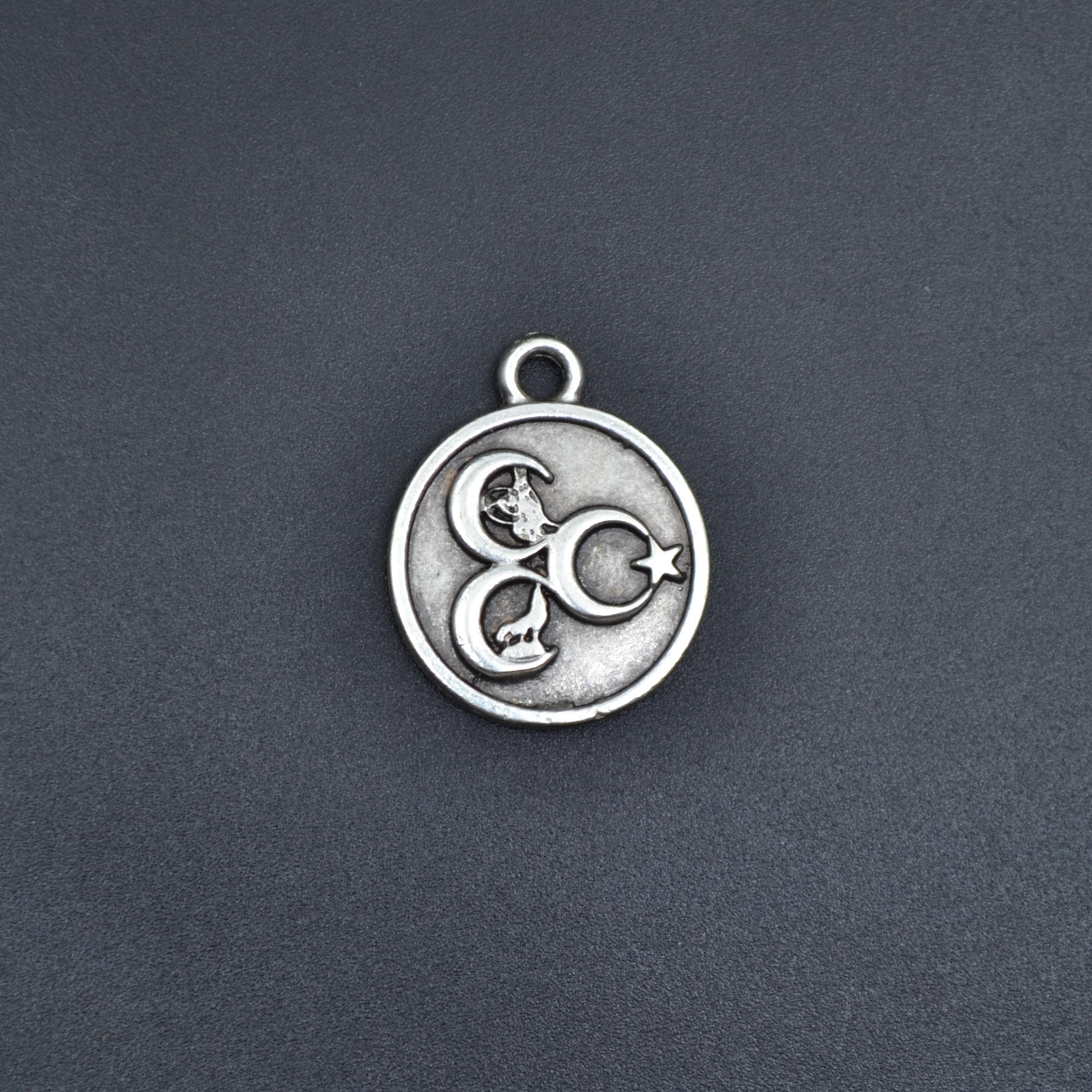 3 Hilal - Ay Yıldız - Kurt- Tuğra Kolye - Gümüş ( Silver ) Renk - 60 cm Deri İp Kolye