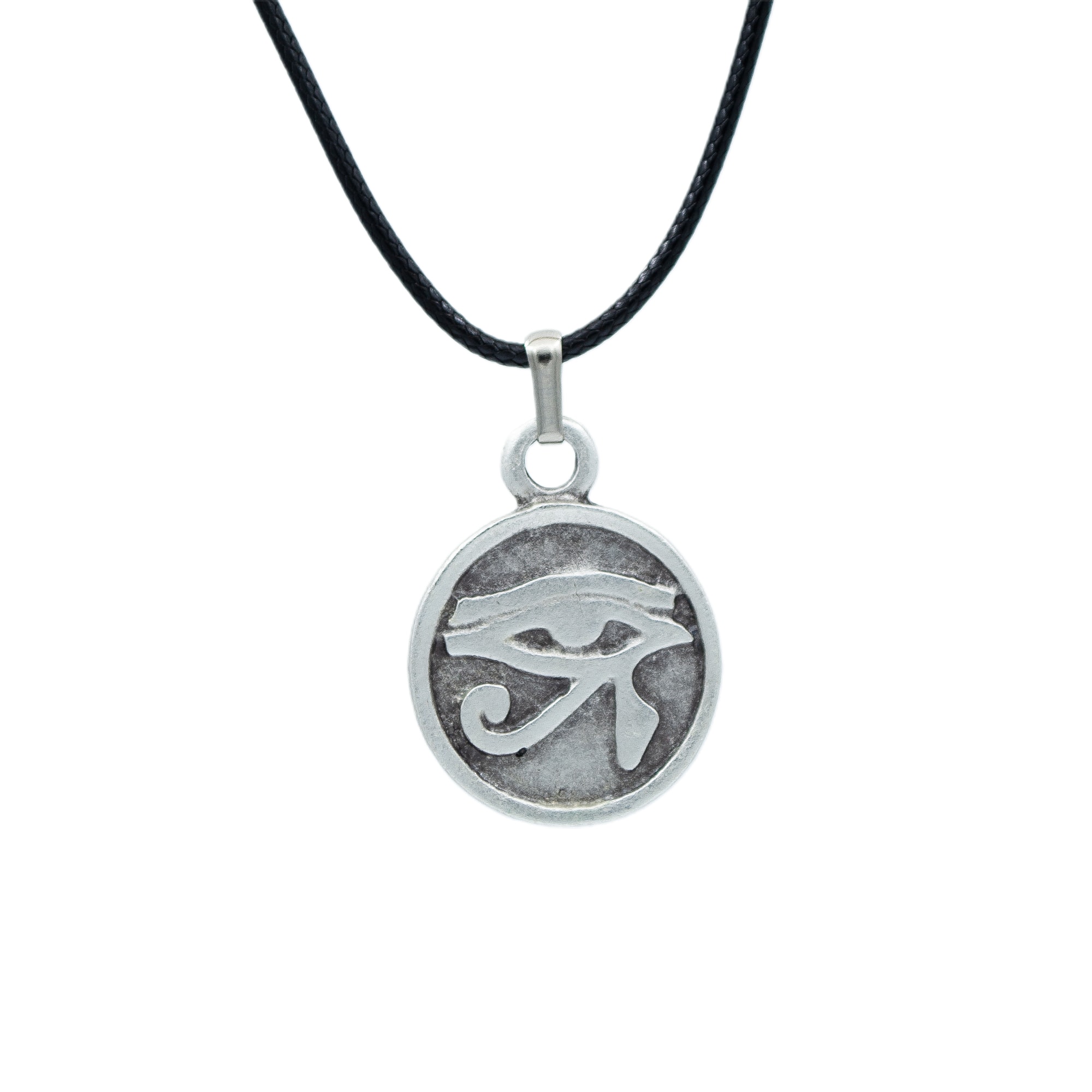 Ra'nın Gözü Madalyon Kolye - Gümüş ( Silver ) Renk - 60 cm Deri İp Kolye