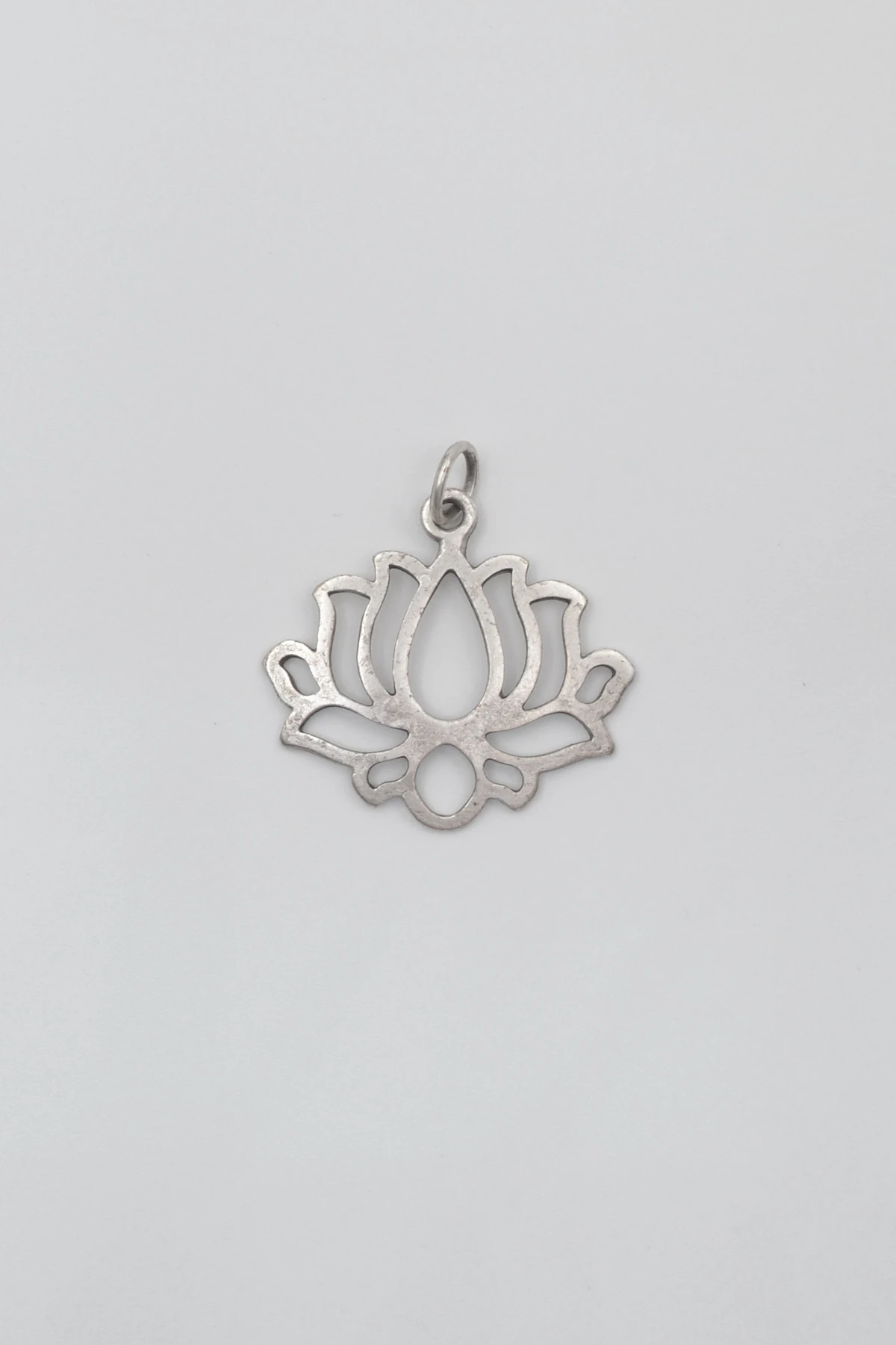 Lotus Çiçeği Düz Ezme Zincir Kolye - Antik Gümüş Kaplama - Kadın Erkek - 60 cm