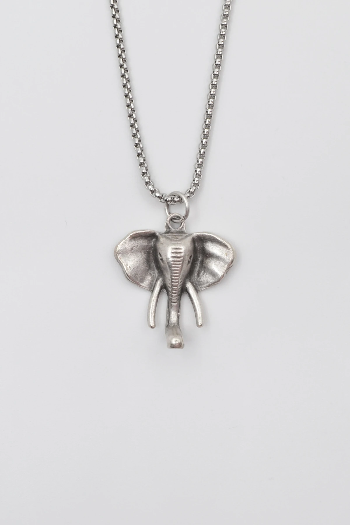 Fil Kafası KolyeÖrme Zincir Kolye - Antik Gümüş Kaplama - Kadın Erkek - 60 cm