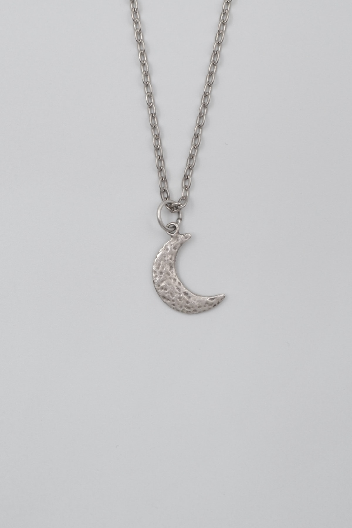 Ay Düz Ezme Zincir Kolye - Antik Gümüş Kaplama - Kadın Erkek - 60 cm