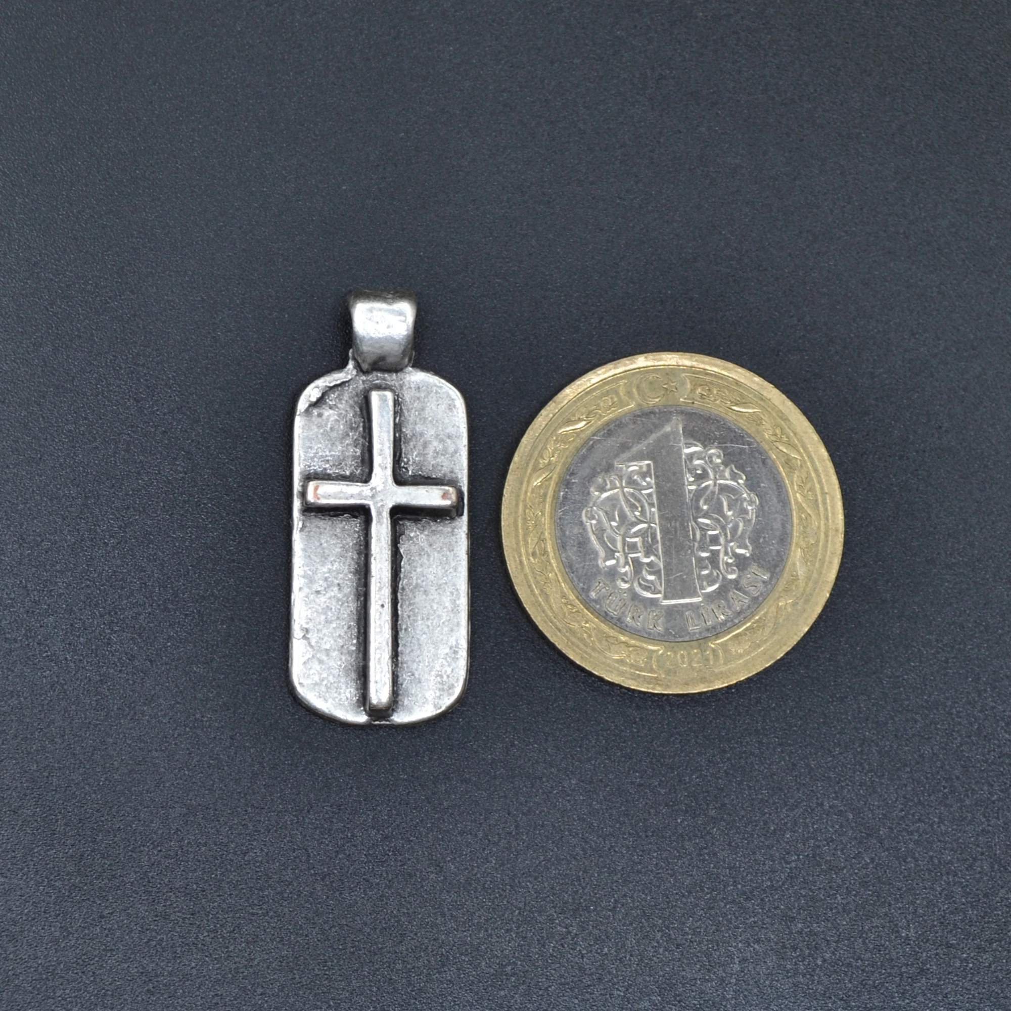 Minimal Haç Künye Kolye Ucu - Gümüş ( Silver ) Renk