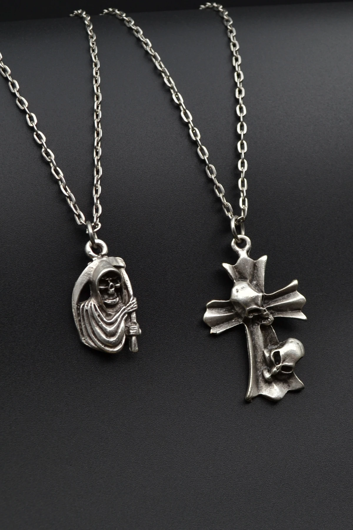 2'li Kuru Kafa Haç - Orak Azrail Erkek Kadın Kolye Seti