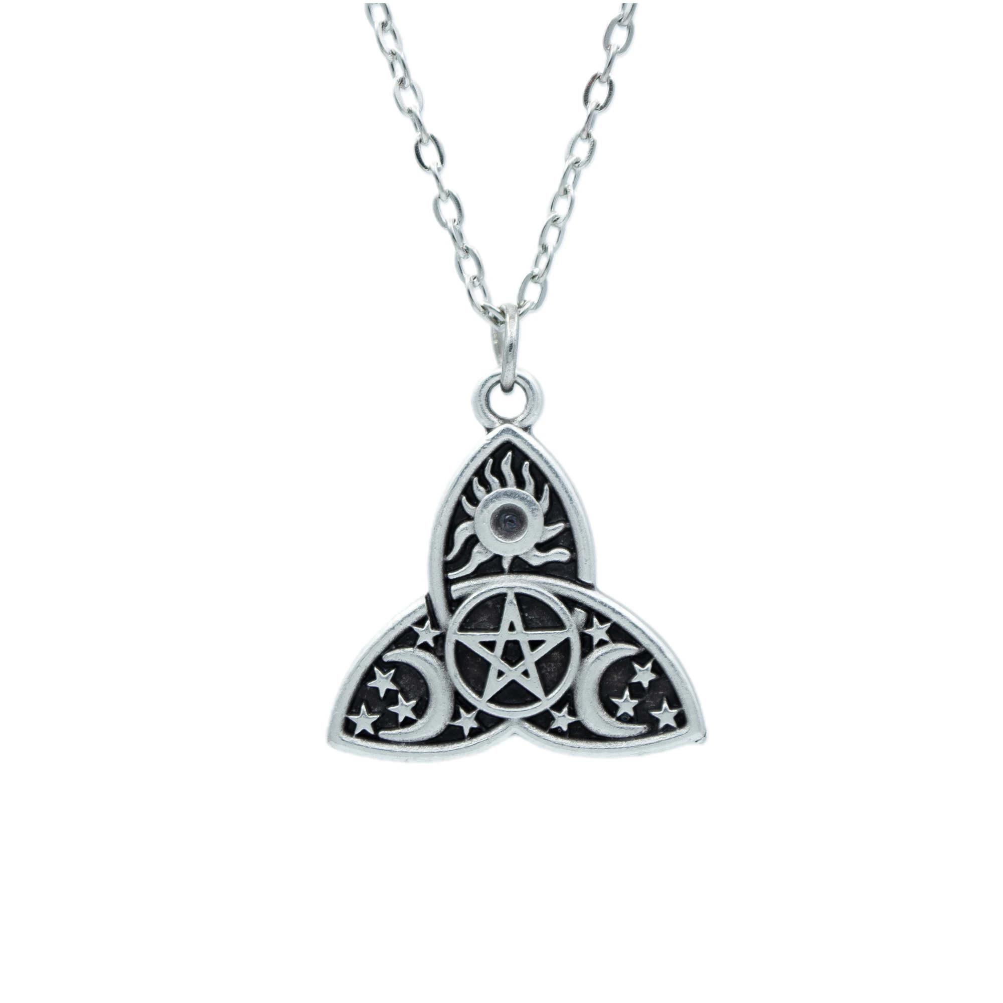 Triquetra - Kelt Düğümü Sembolü Kolye - Gümüş ( Silver ) Renk - 60 cm Düz Ezme Zincir Kolye