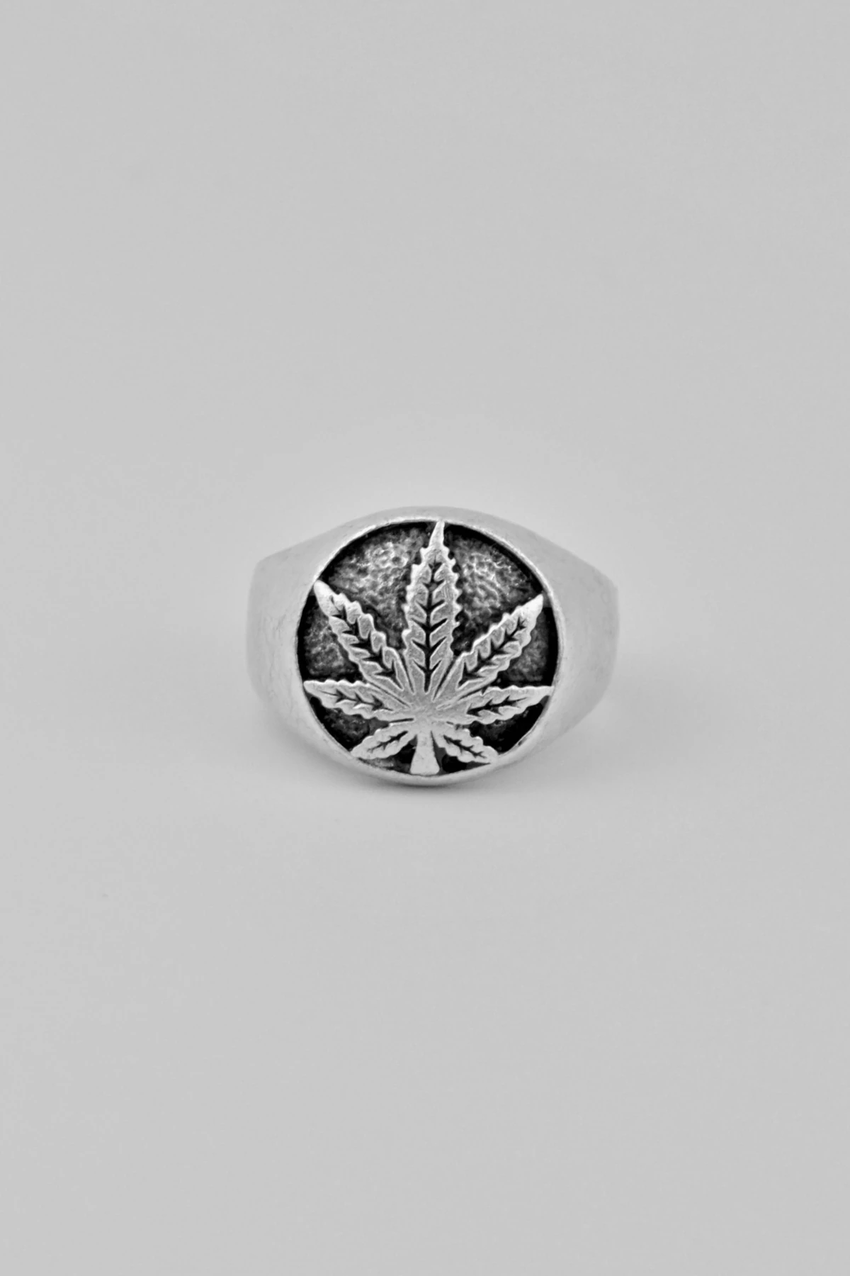 Marijuana Gümüş Kaplama Ayarlamalı Kadın Erkek Yüzük