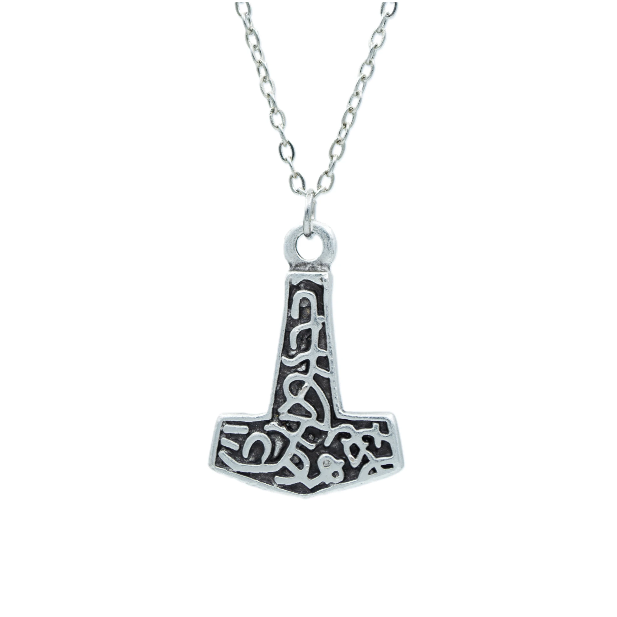 Thor Mjolnir Hammer Kolye - Gümüş ( Silver ) Renk - 60 cm Düz Ezme Zincir Kolye