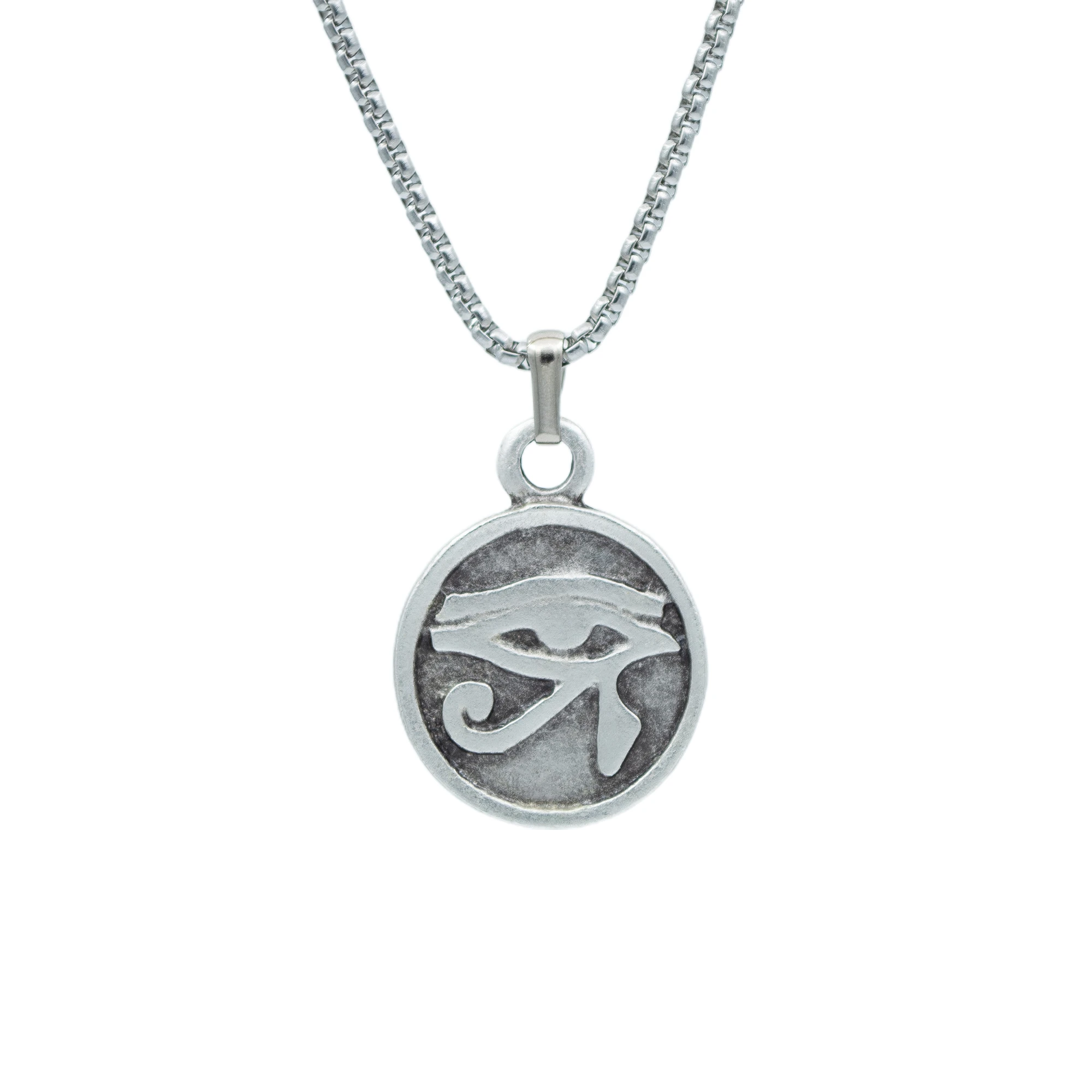 Ra'nın Gözü Madalyon Kolye - Gümüş ( Silver ) Renk - 60 cm Örme Zincir Kolye