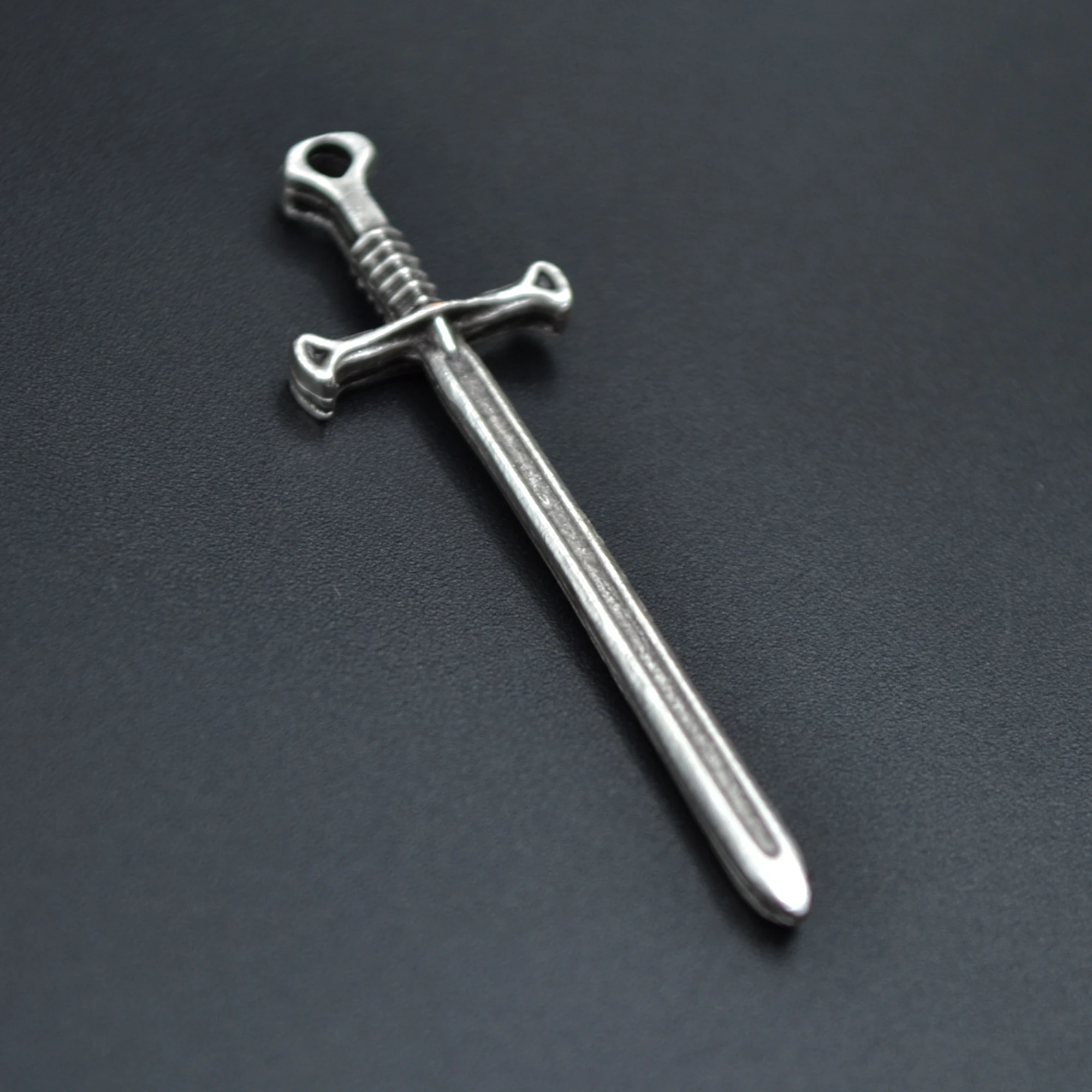 Kılıç Kolye - Gümüş ( Silver ) Renk - 60 cm Deri İp Kolye