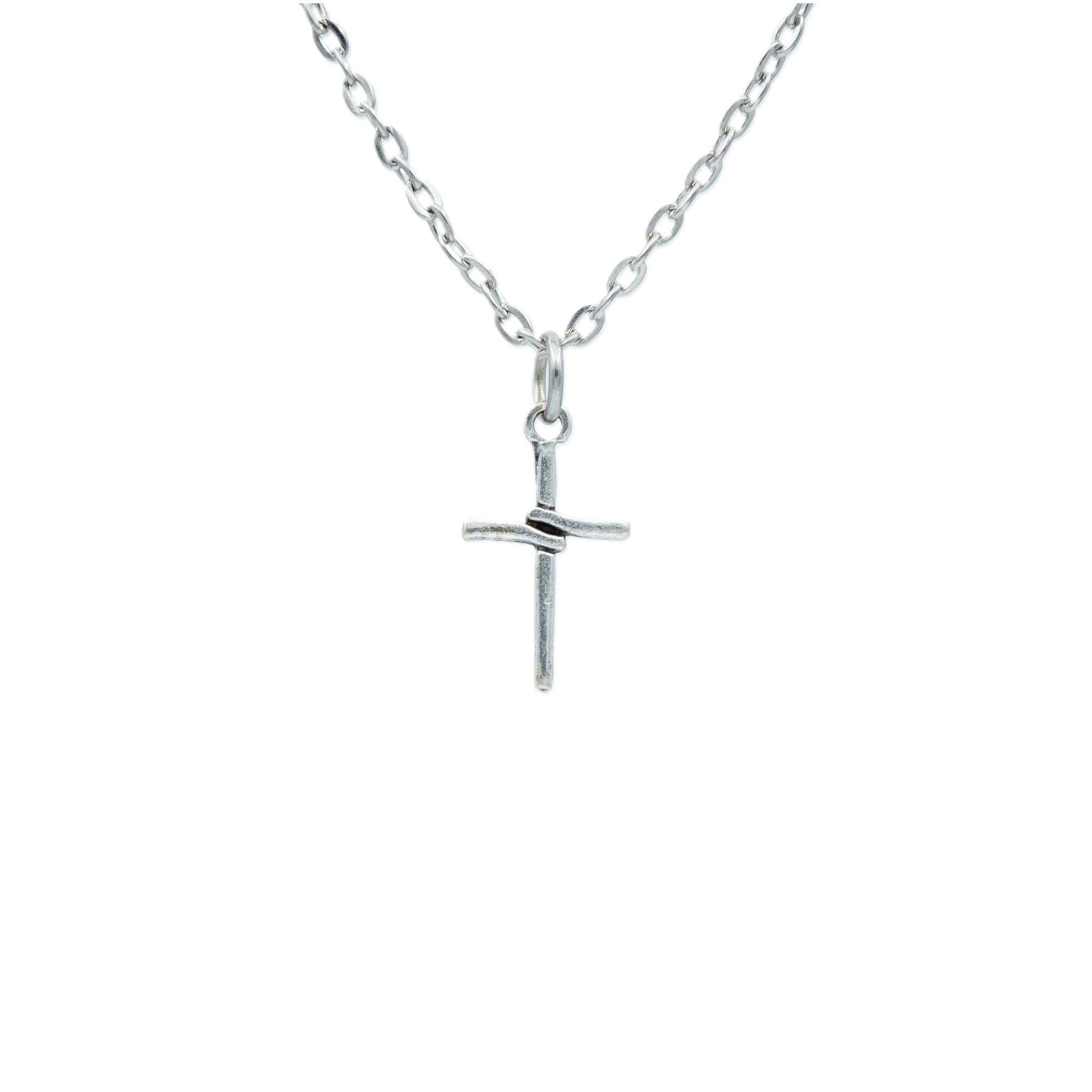 Minimal Haç Kolye - Gümüş ( Silver ) Renk - 60 cm Düz Ezme Zincir Kolye