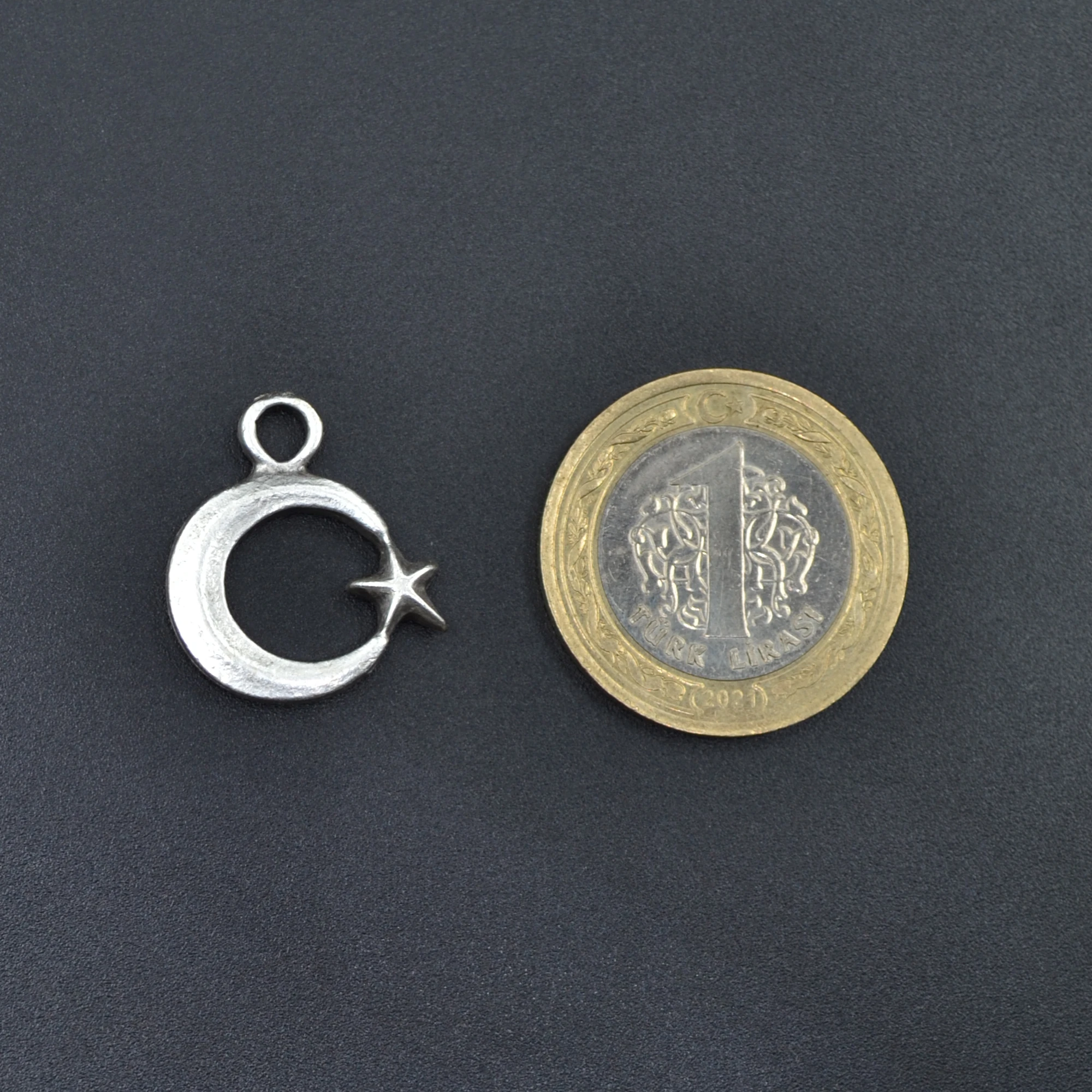 Minimal Ay Yıldız Kolye - Gümüş ( Silver ) Renk - 60 cm Deri İp Kolye