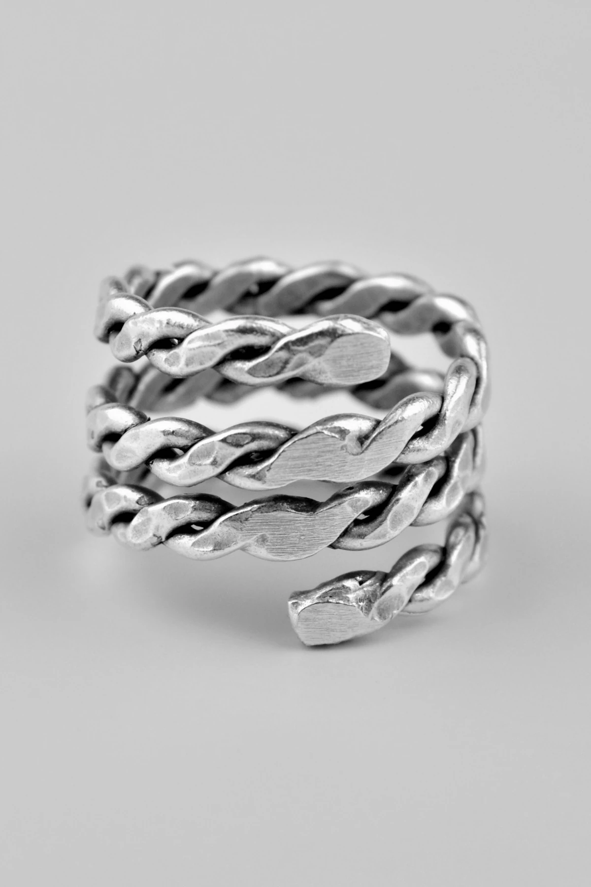 Örme Sarmal Antik Gümüş Kaplama Ayarlamalı Erkek Kadın Yüzük