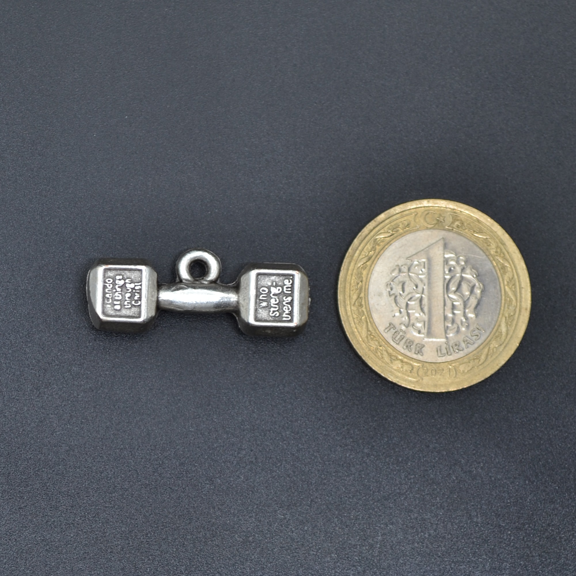 Sporcu Halter - Dambıl Kolye Ucu - Gümüş ( Silver ) Renk