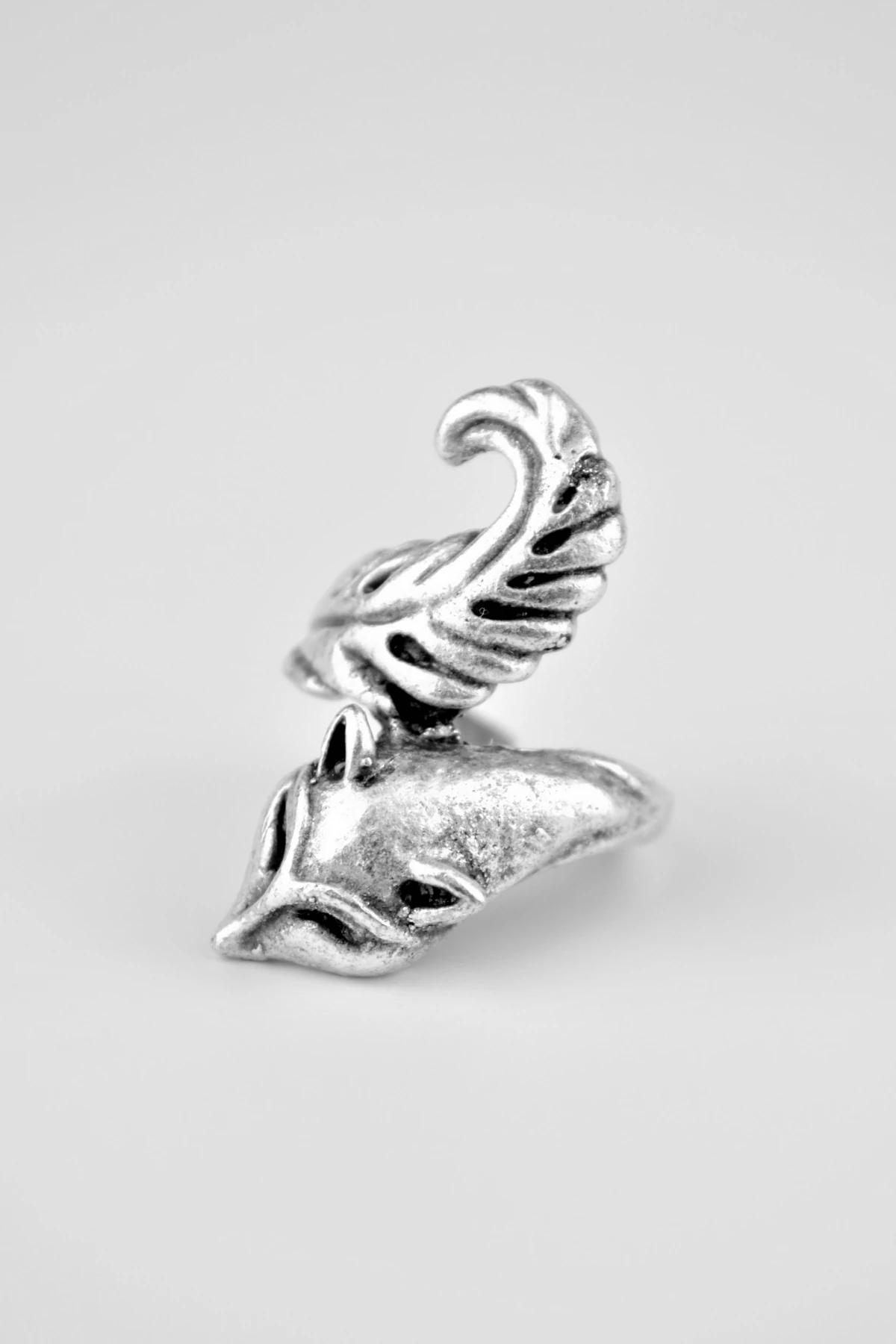 Tilki Antik Gümüş Kaplama Ayarlamalı Kadın Erkek Yüzük