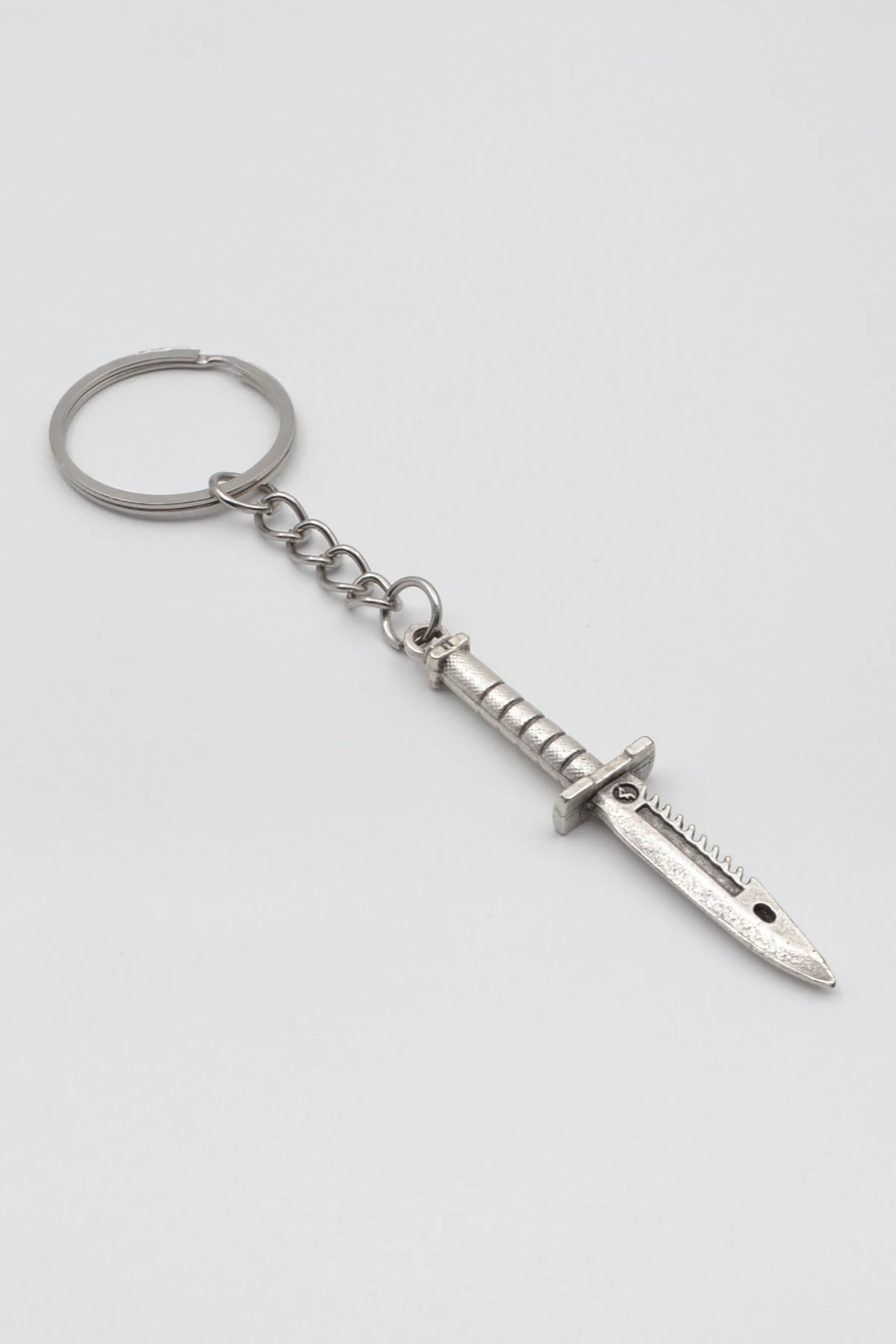 Testere Dişli Taktik Bıçak Anahtarlık - Antik Gümüş Kaplama - Kadın Erkek