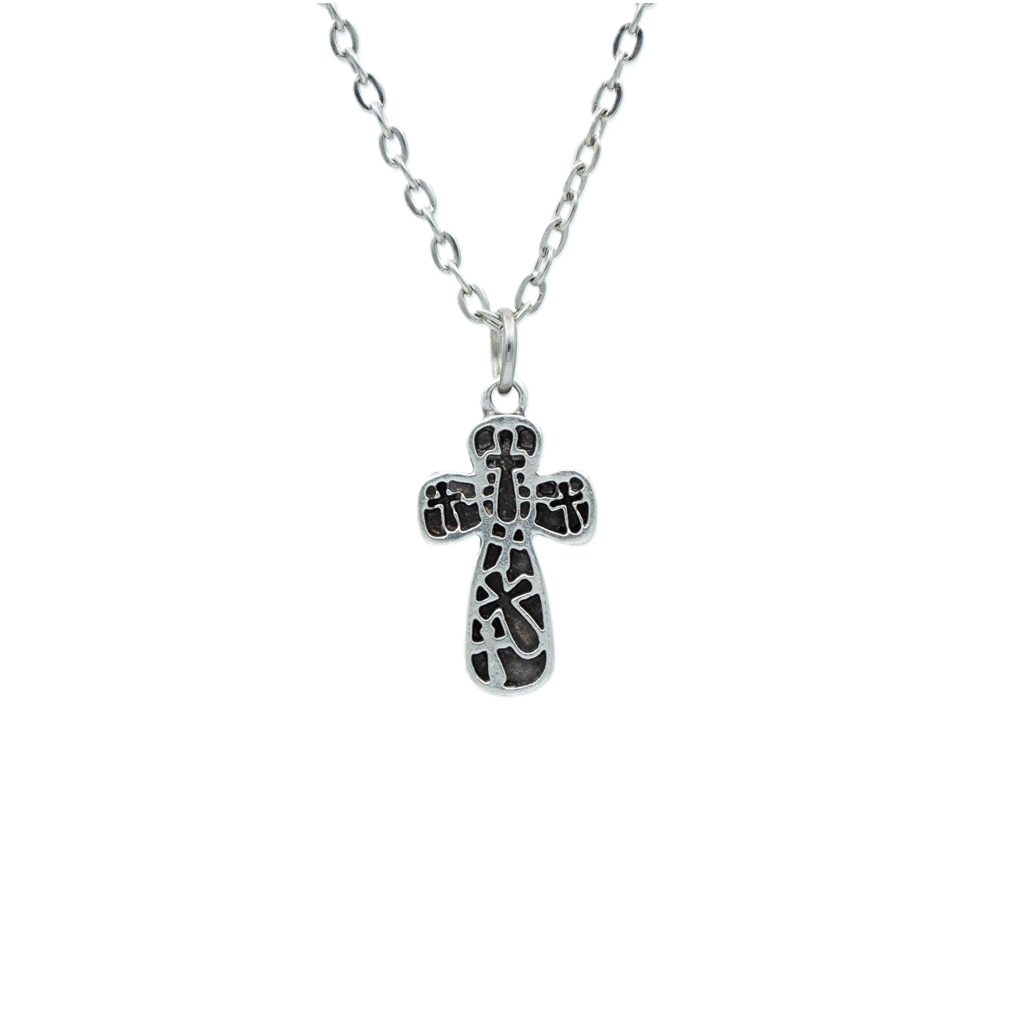 Minimal Haç Desenli Haç Kolye - Gümüş ( Silver ) Renk - 60 cm Düz Ezme Zincir Kolye