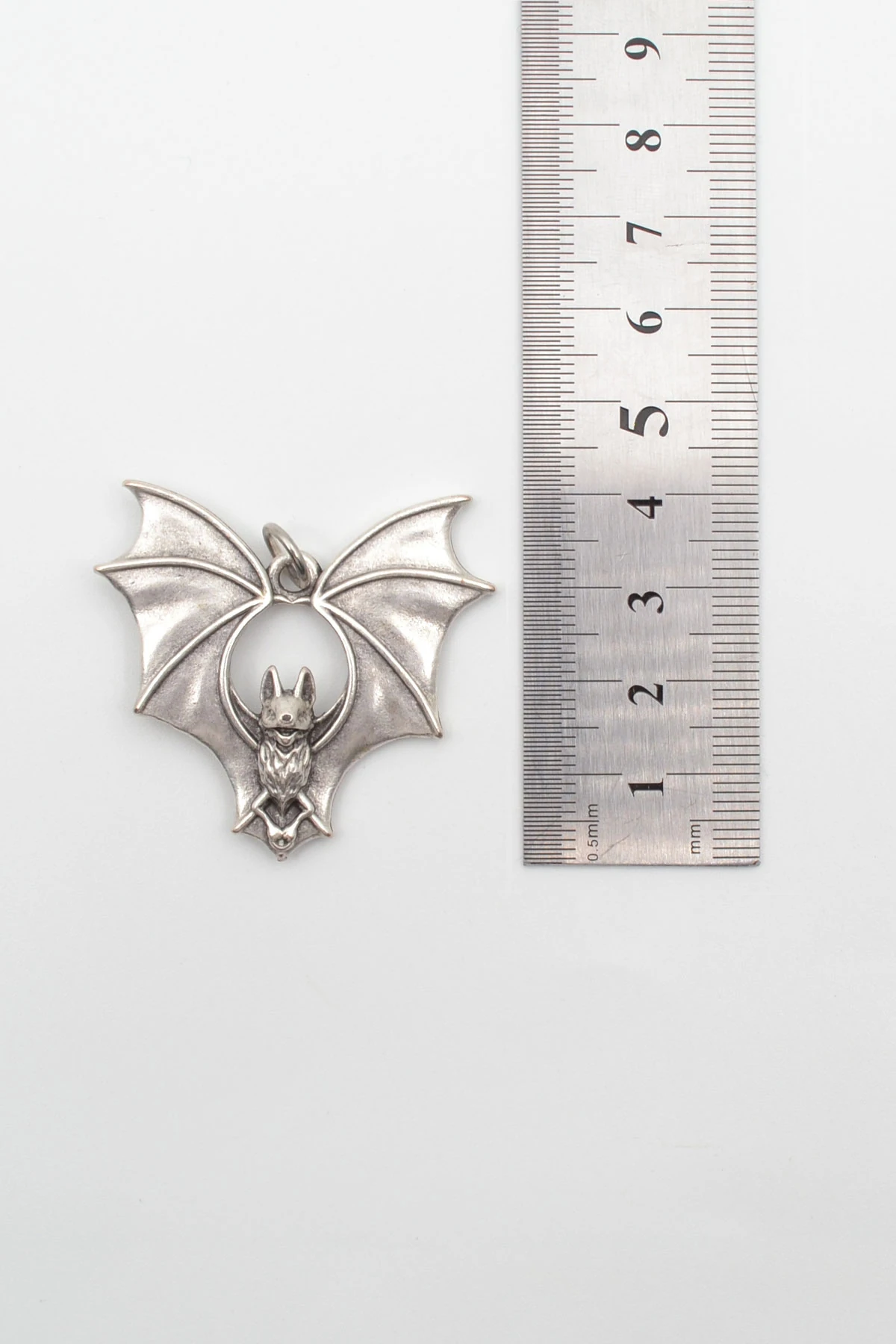 Gotik Yarasa Kolye - Gümüş ( Silver ) Renk - 60 cm Deri İp Kolye