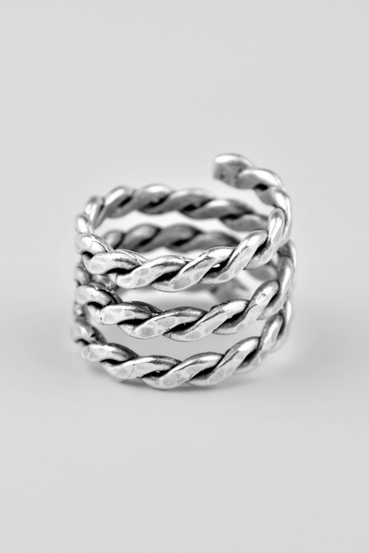 Örme Sarmal Antik Gümüş Kaplama Ayarlamalı Erkek Kadın Yüzük