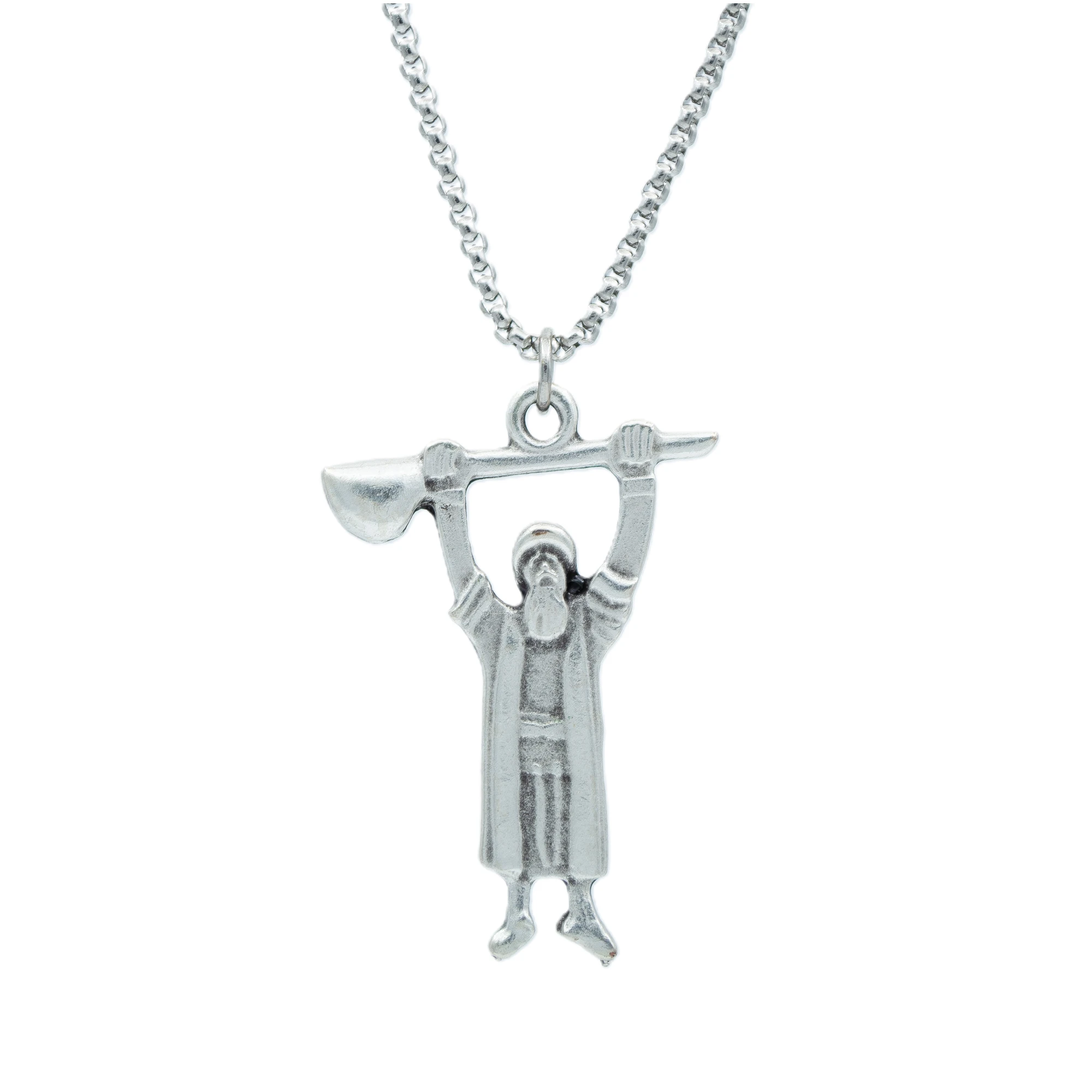 Pir Sultan Abdal Kolye - Gümüş ( Silver ) Renk - 60 cm Örme Zincir Kolye