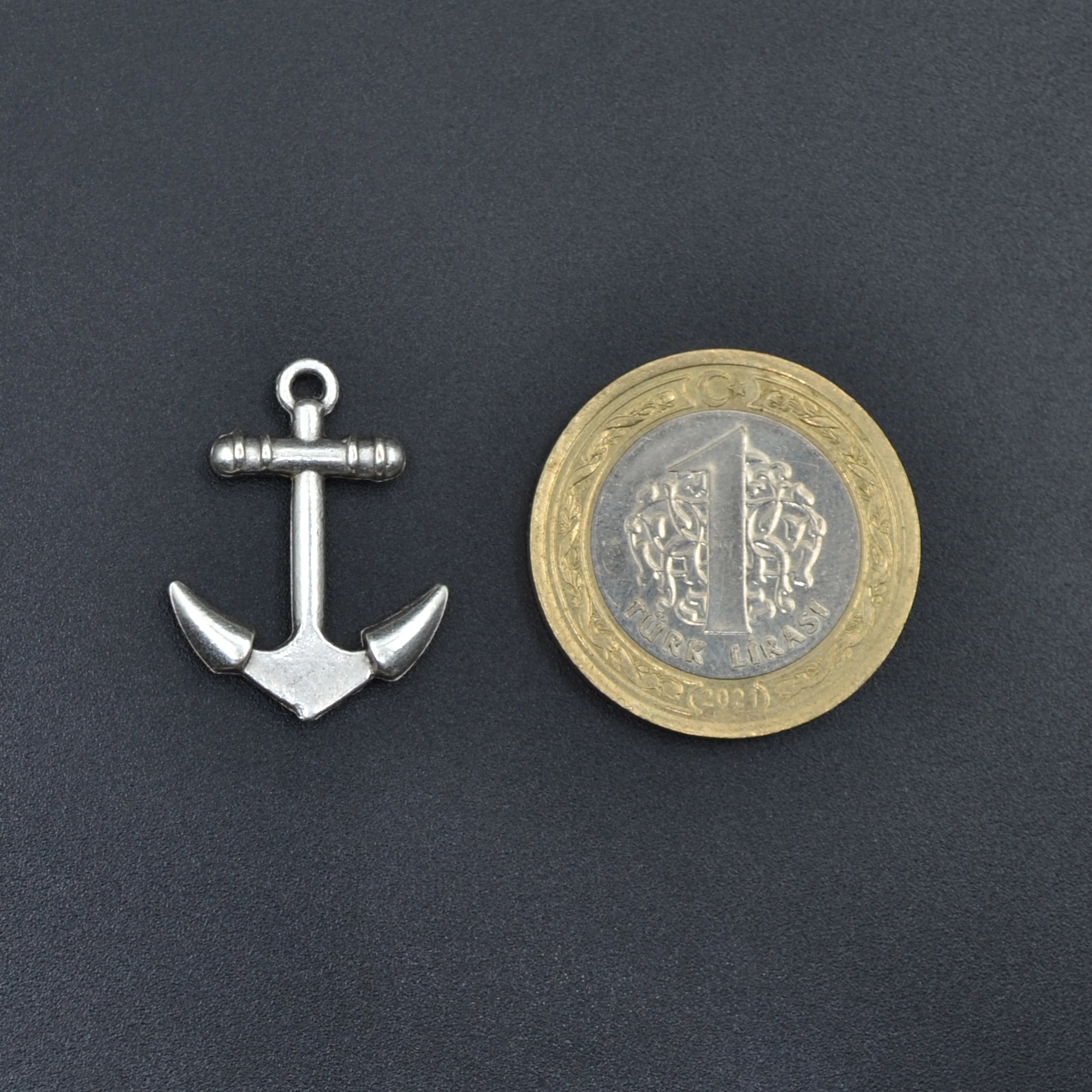 Minimal Deniz Çapası Kolye - Gümüş ( Silver ) Renk - 60 cm Deri İp Kolye