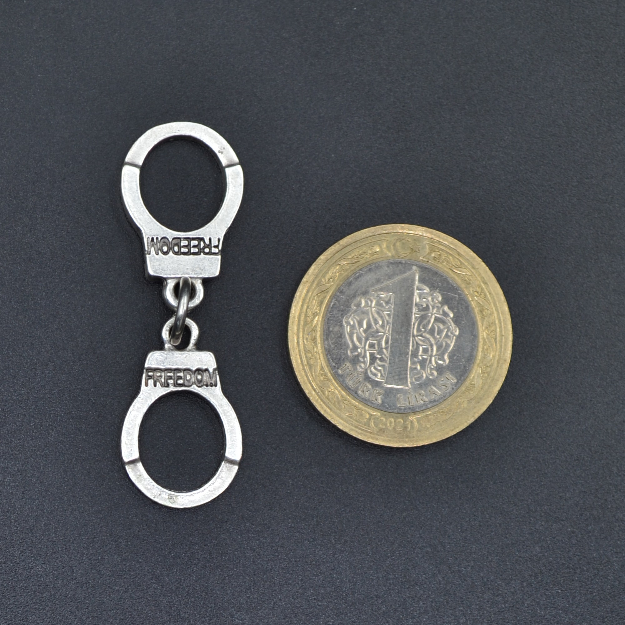Freedom - Kelepçe Kolye - Gümüş ( Silver ) Renk - 60 cm Örme Zincir Kolye