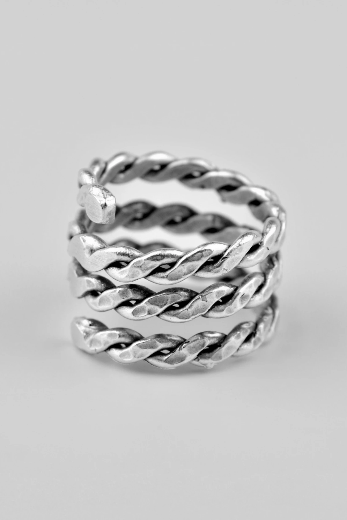 Örme Sarmal Antik Gümüş Kaplama Ayarlamalı Erkek Kadın Yüzük