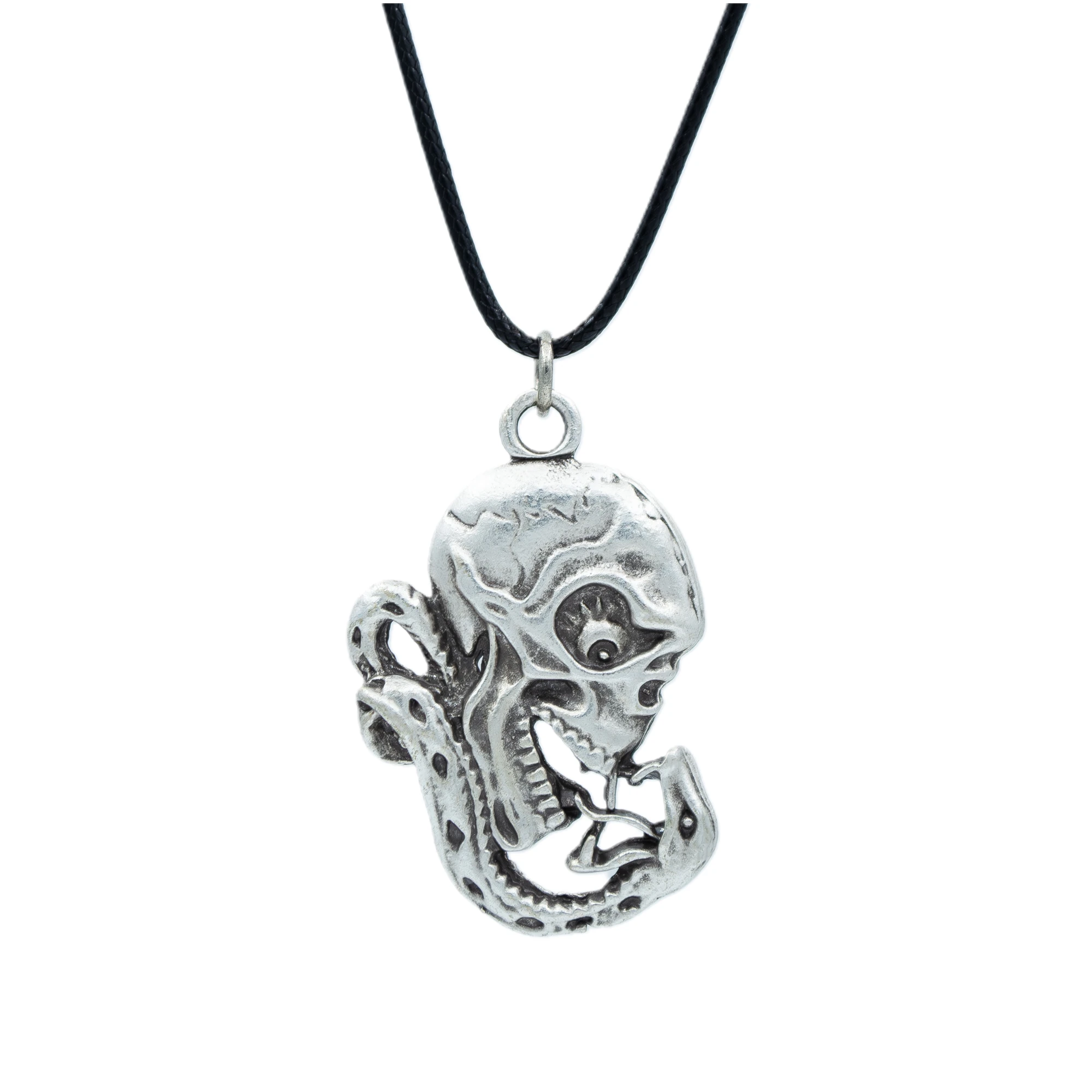 Yılan - Kuru Kafa - Venom Kolye - Gümüş ( Silver ) Renk - 60 cm Deri İp Kolye