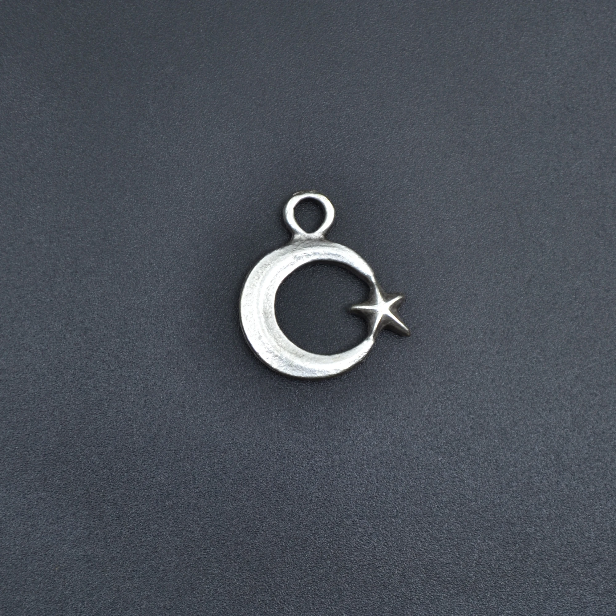 Minimal Ay Yıldız Kolye - Gümüş ( Silver ) Renk - 60 cm Deri İp Kolye