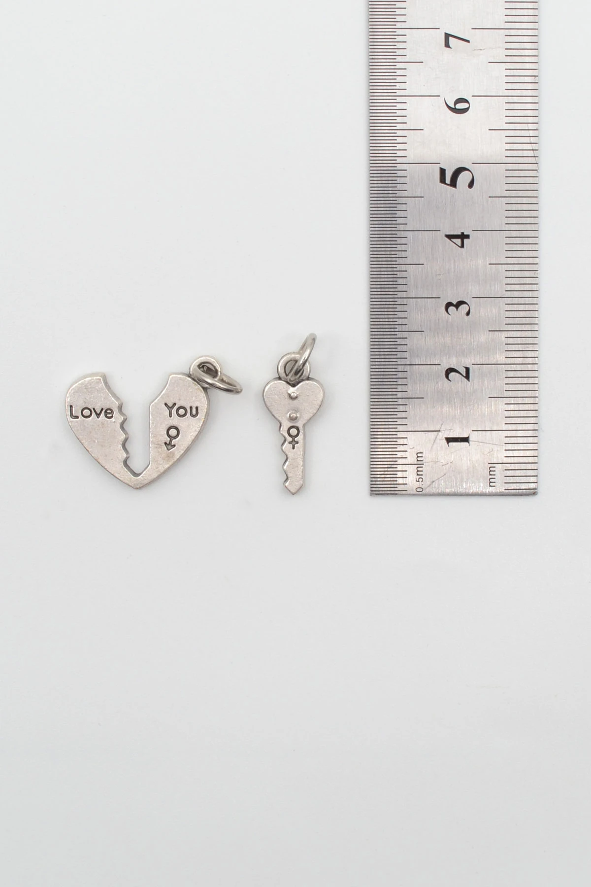 Kalp ve Anahtar 2'li Kolye Ucu - Gümüş ( Silver ) Renk