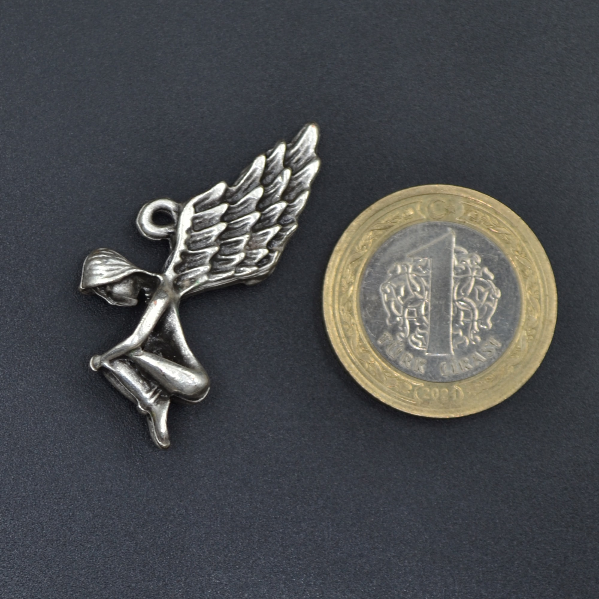 Kanatlı Melek - Peri Kolye Ucu - Gümüş ( Silver ) Renk