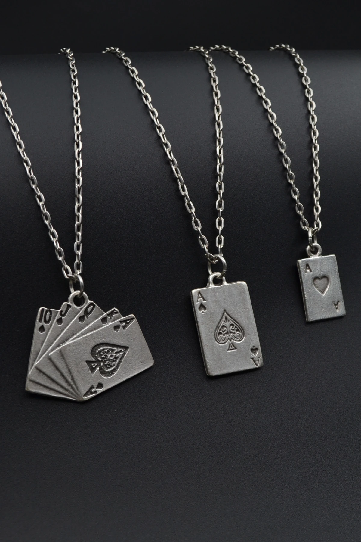 3'lü Maça As Poker İskambil Erkek Kadın Kolye Seti