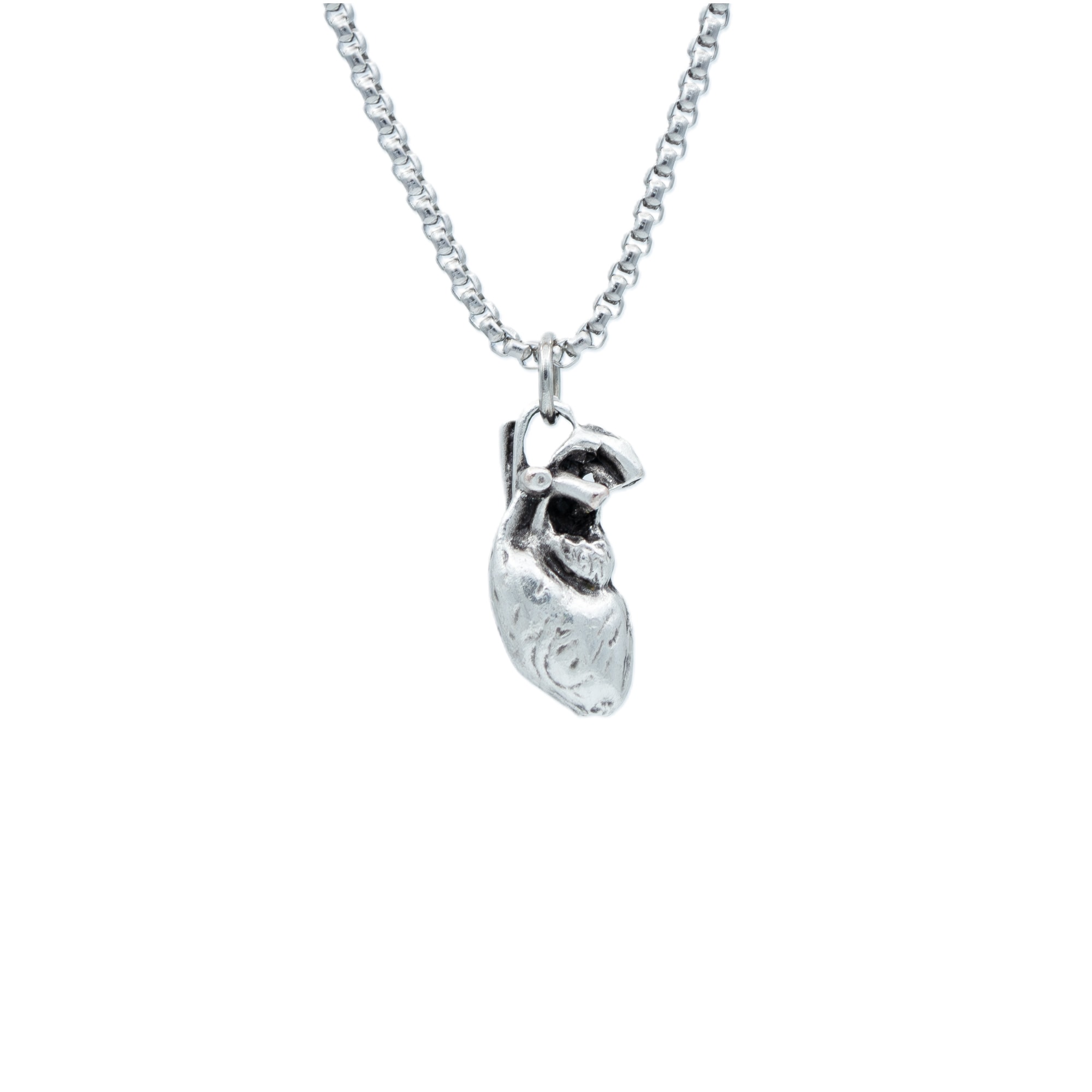 Kalp Kolye - Gümüş ( Silver ) Renk - 60 cm Örme Zincir Kolye