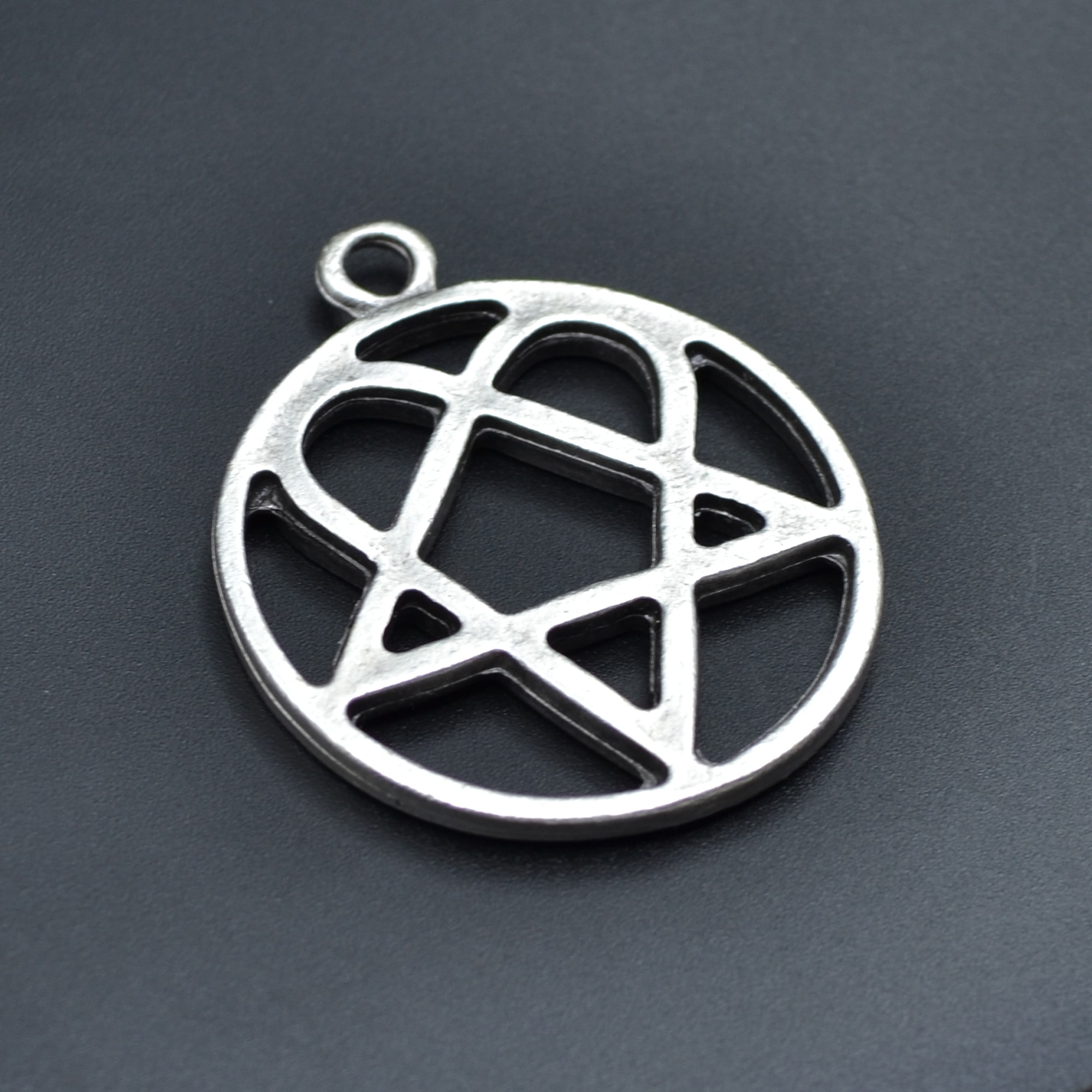 Büyük Heartagram Kolye - Gümüş ( Silver ) Renk - 60 cm Düz Ezme Zincir Kolye