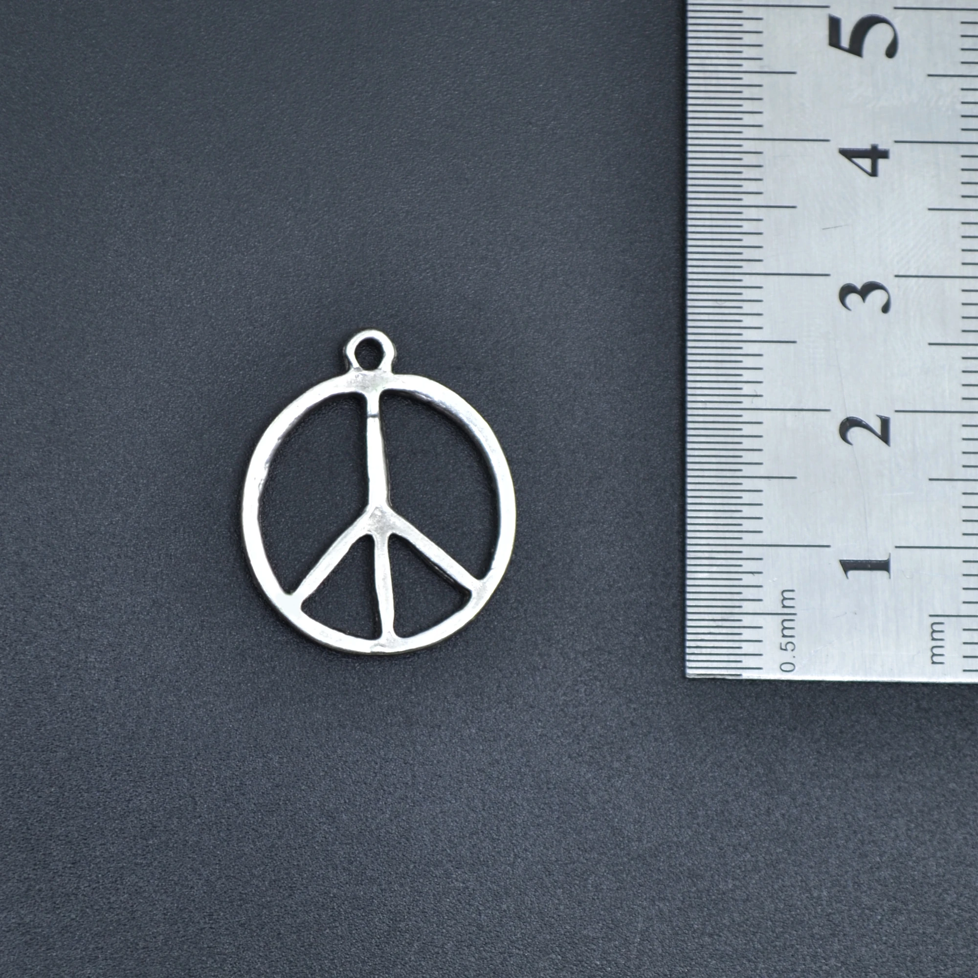 Peace Barış Sembolü Kolye - Gümüş ( Silver ) Renk - 60 cm Deri İp Kolye