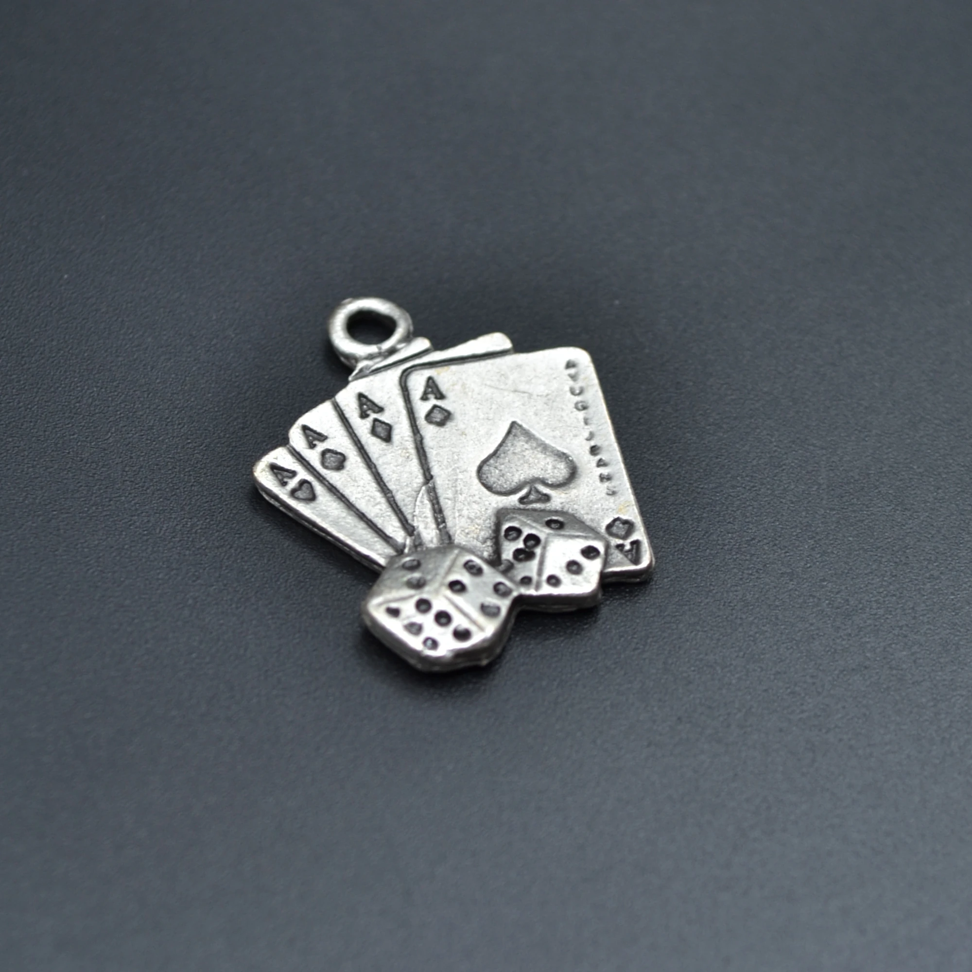 Maça As Poker İskambil - Zar Kolye Ucu - Gümüş ( Silver ) Renk