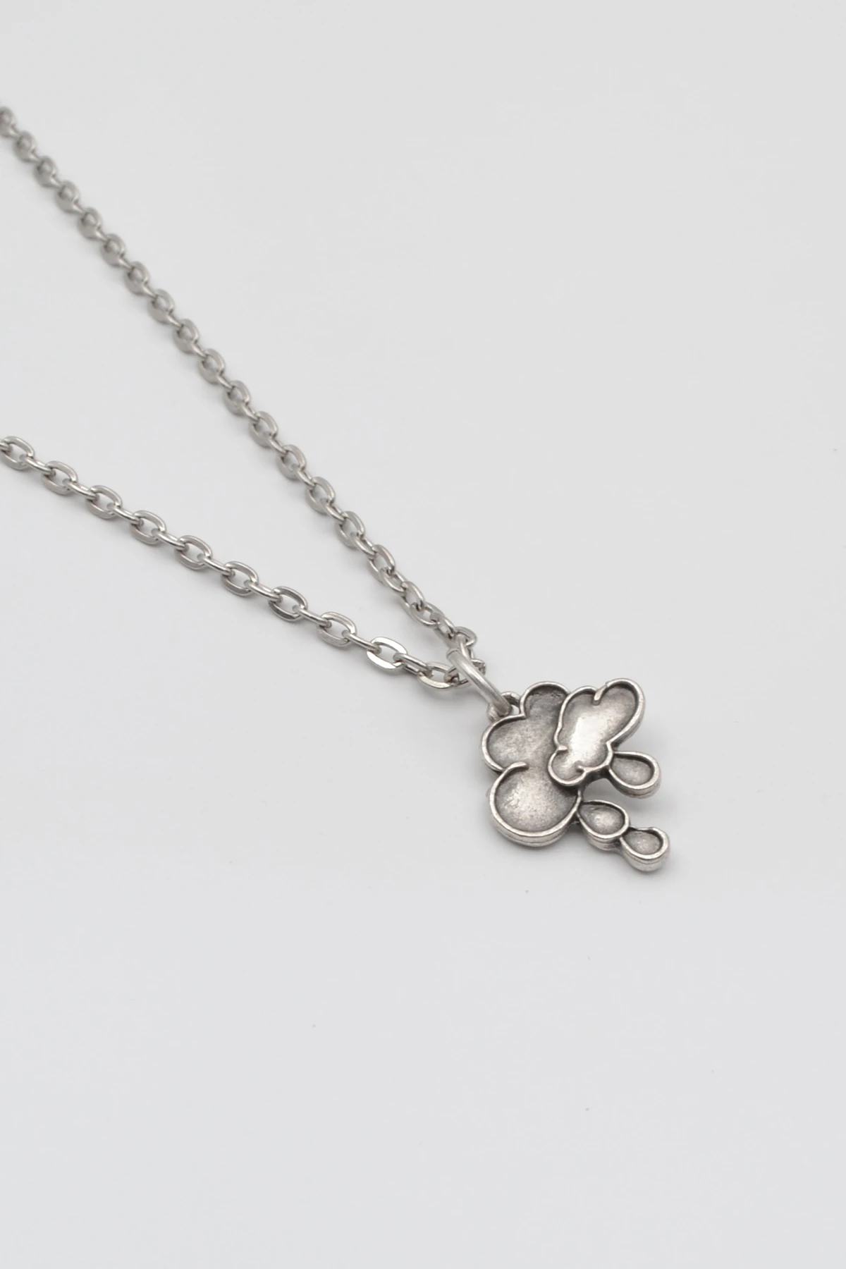 Bulut ve Yağmur Damlası Düz Ezme Zincir Kolye - Antik Gümüş Kaplama - Kadın Erkek - 60 cm