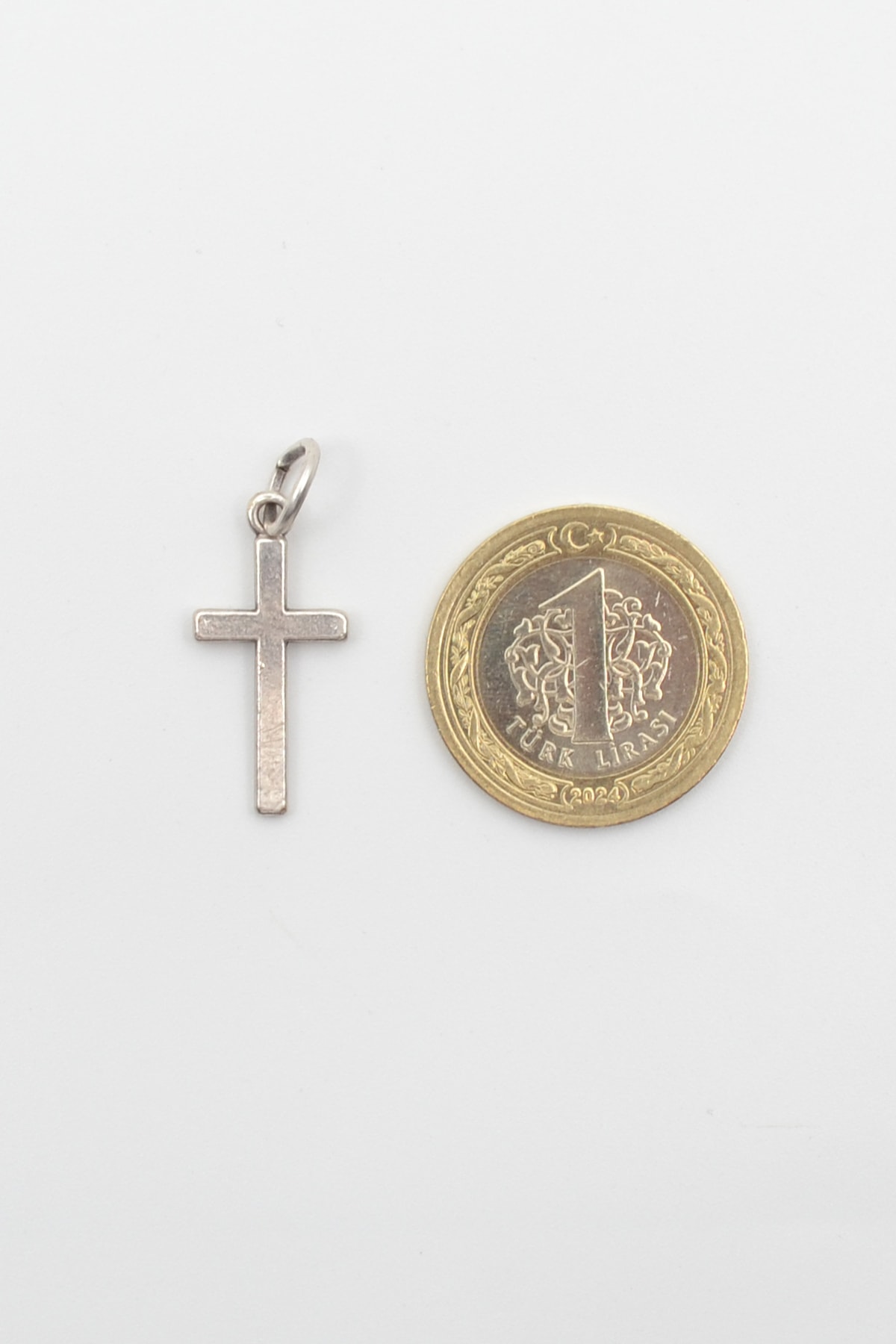 Minimalist Haç Kolye - Gümüş ( Silver ) Renk - 60 cm Örme Zincir Kolye