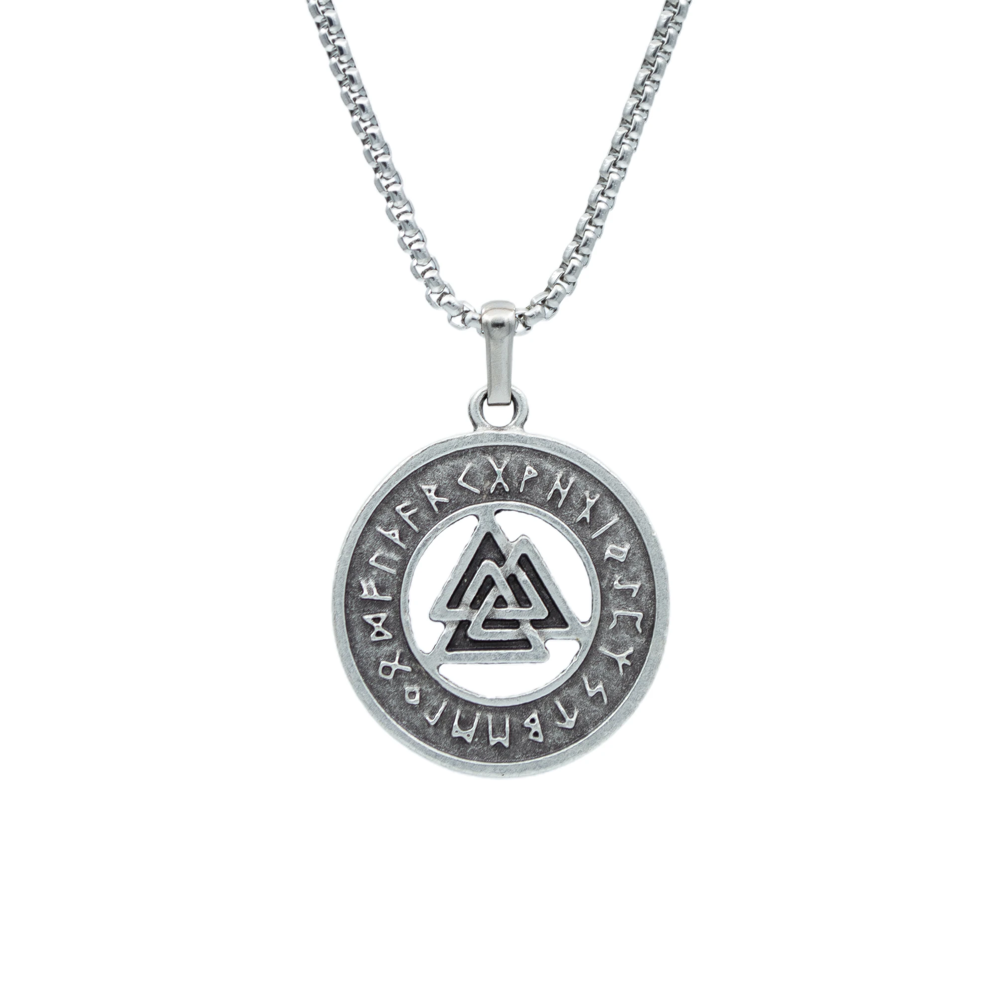 Viking Pusula Run Sembollü Kolye - Gümüş ( Silver ) Renk - 60 cm Örme Zincir Kolye