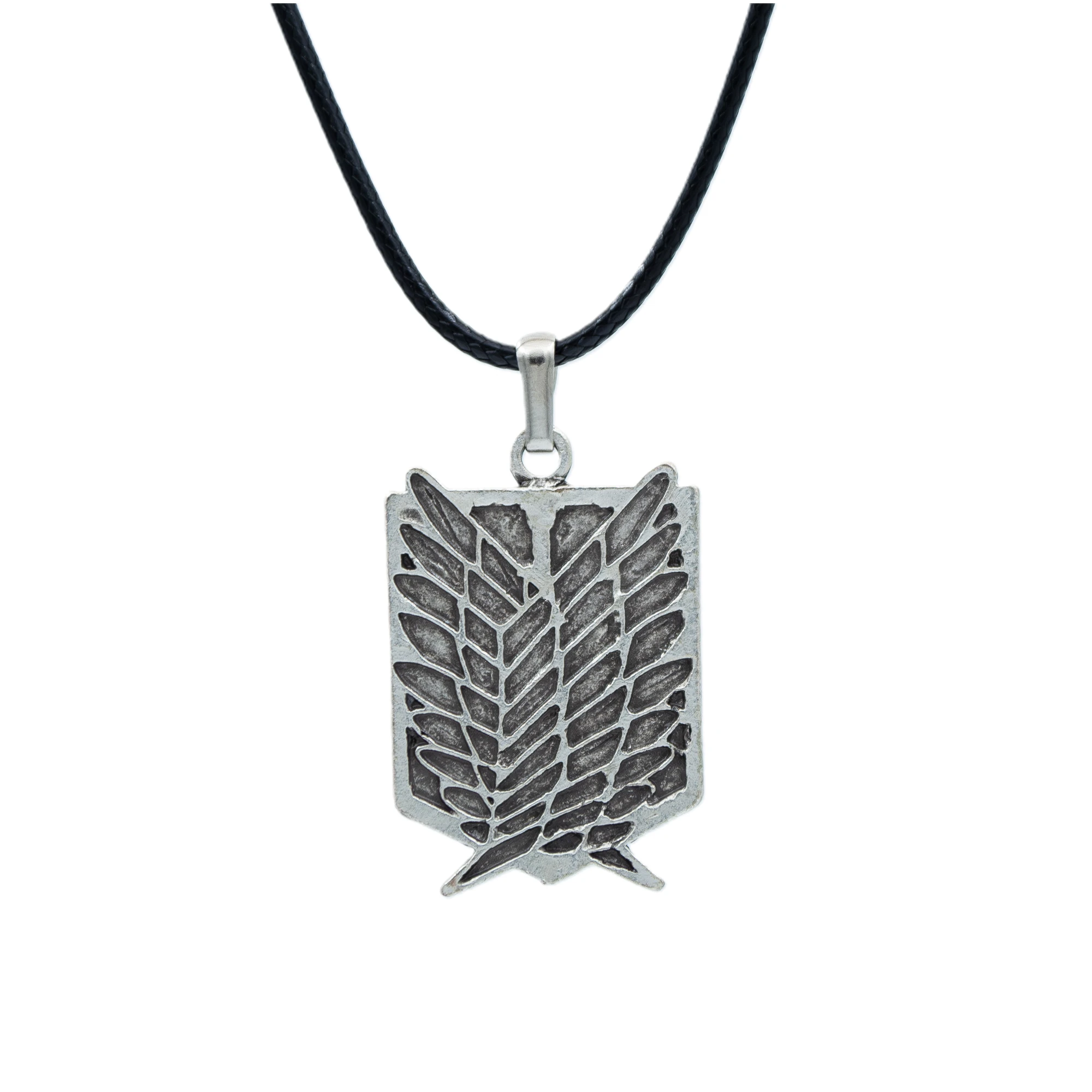 Attack On Titan Anime Kolye - Gümüş ( Silver ) Renk - 60 cm Deri İp Kolye