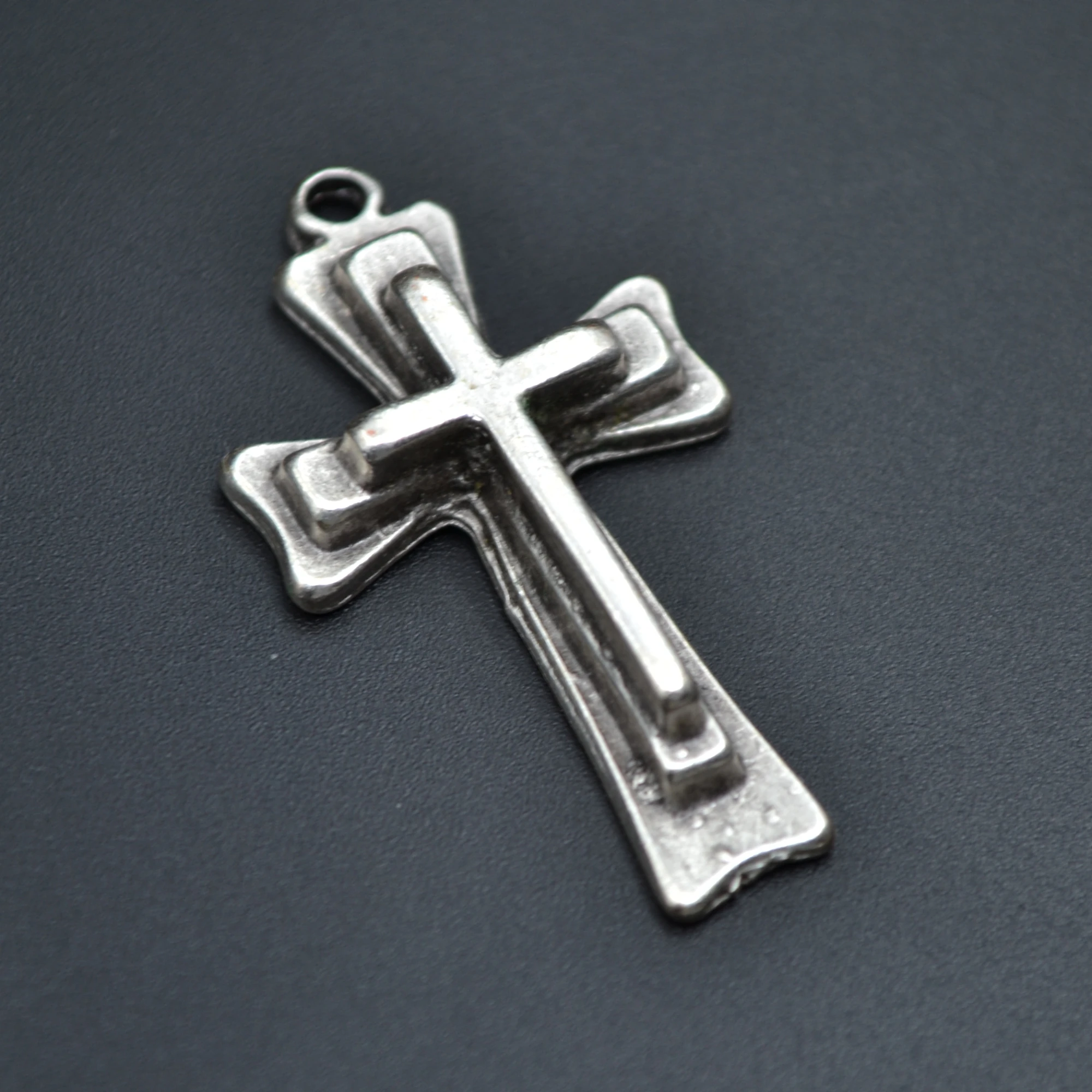 Haç Kolye - Gümüş ( Silver ) Renk - 60 cm Deri İp Kolye