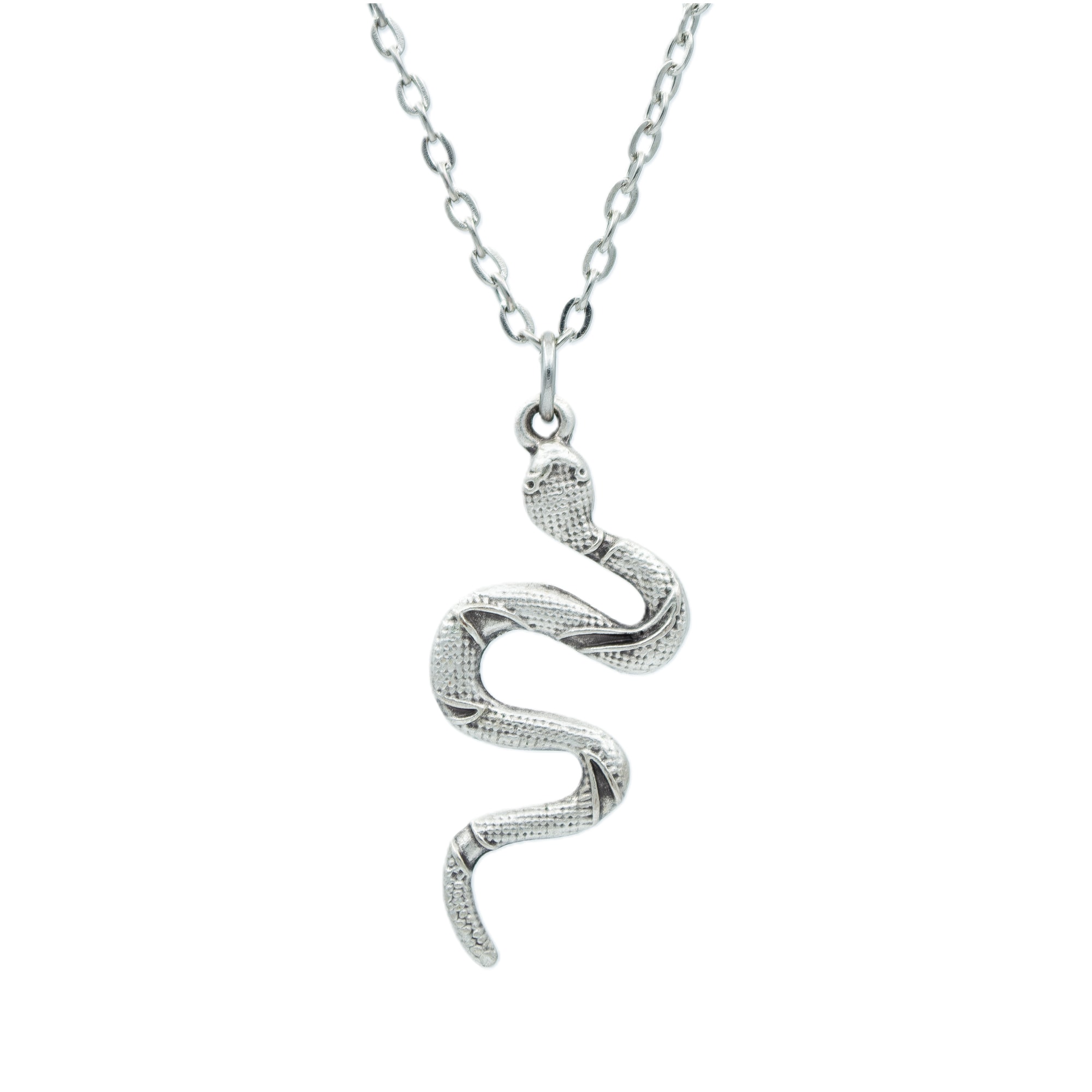 Yılan Kolye - Gümüş ( Silver ) Renk - 60 cm Düz Ezme Zincir Kolye