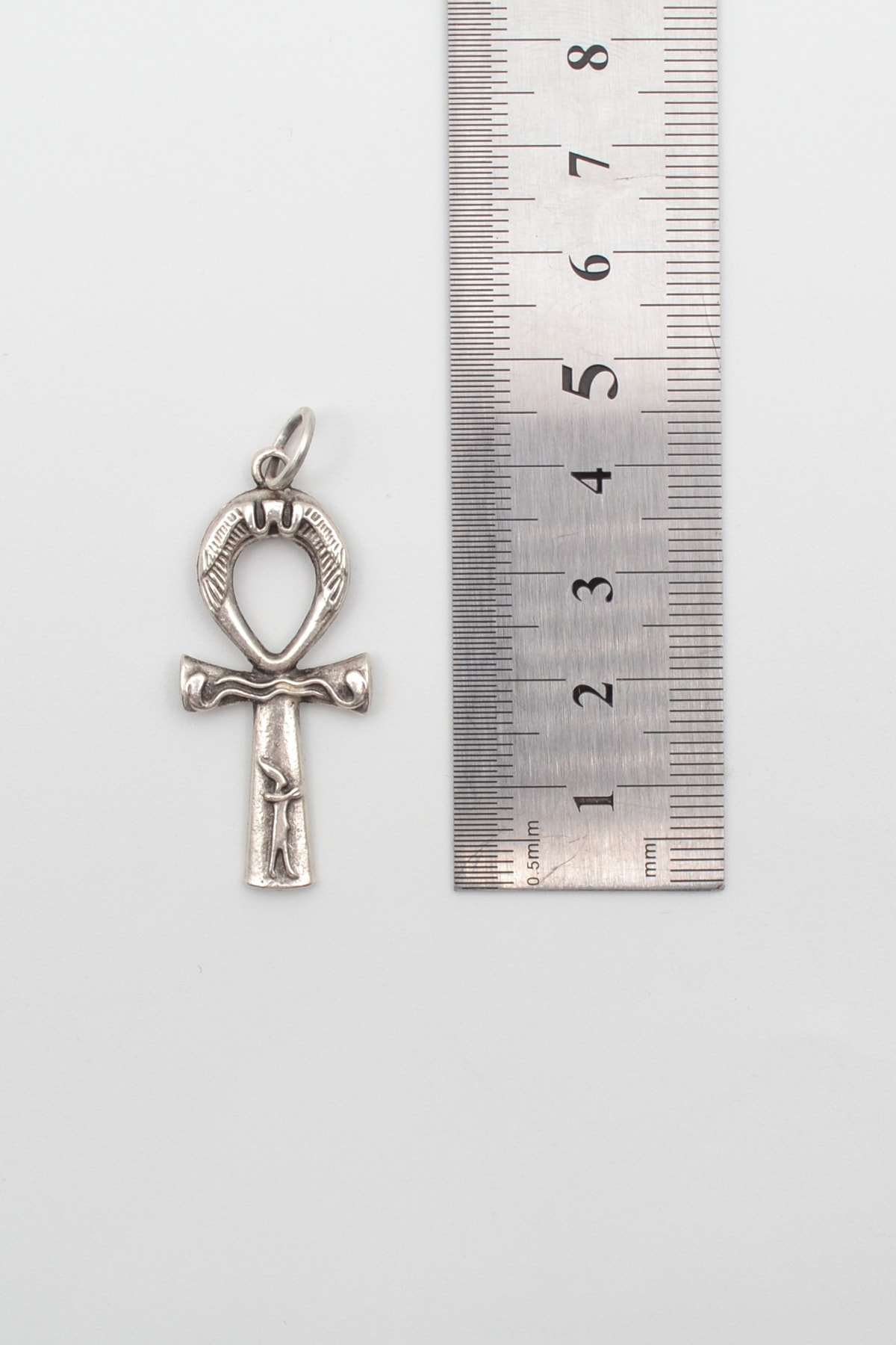 Ankh Yaşam Sembolü Kolye - Gümüş ( Silver ) Renk - 60 cm Örme Zincir Kolye