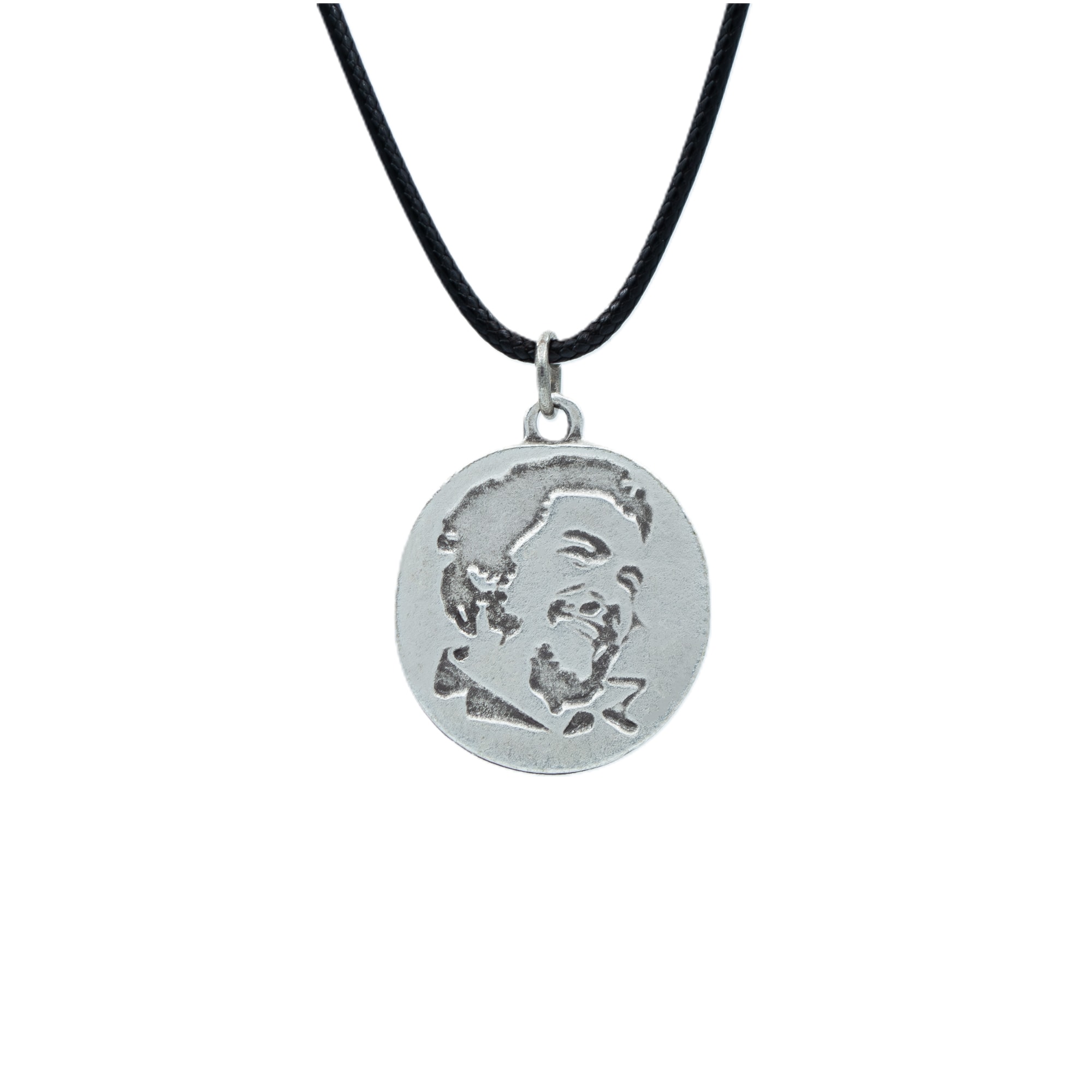 Che Guevara Madalyon Kolye - Gümüş ( Silver ) Renk - 60 cm Deri İp Kolye