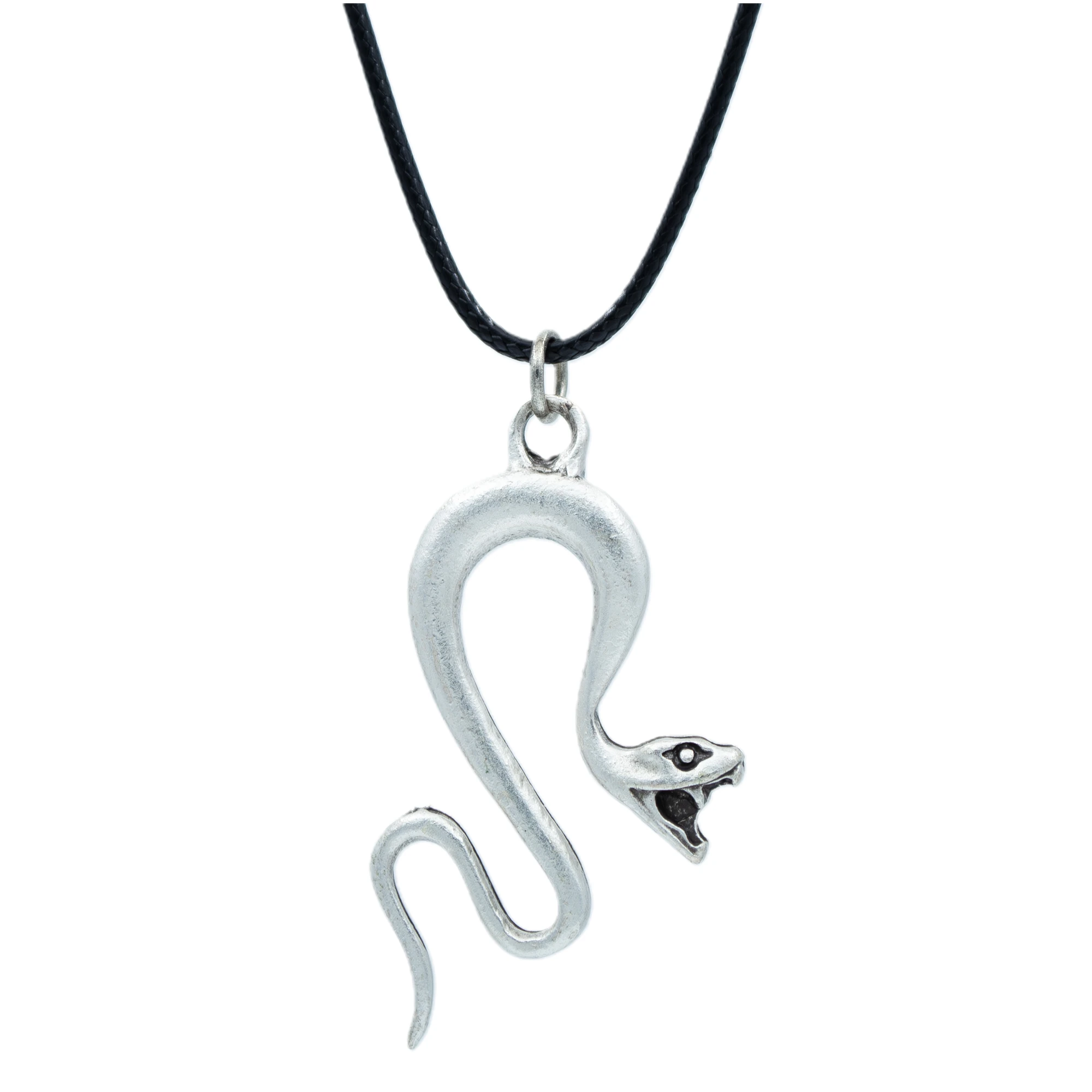 Yılan Kolye - Gümüş ( Silver ) Renk - 60 cm Deri İp Kolye