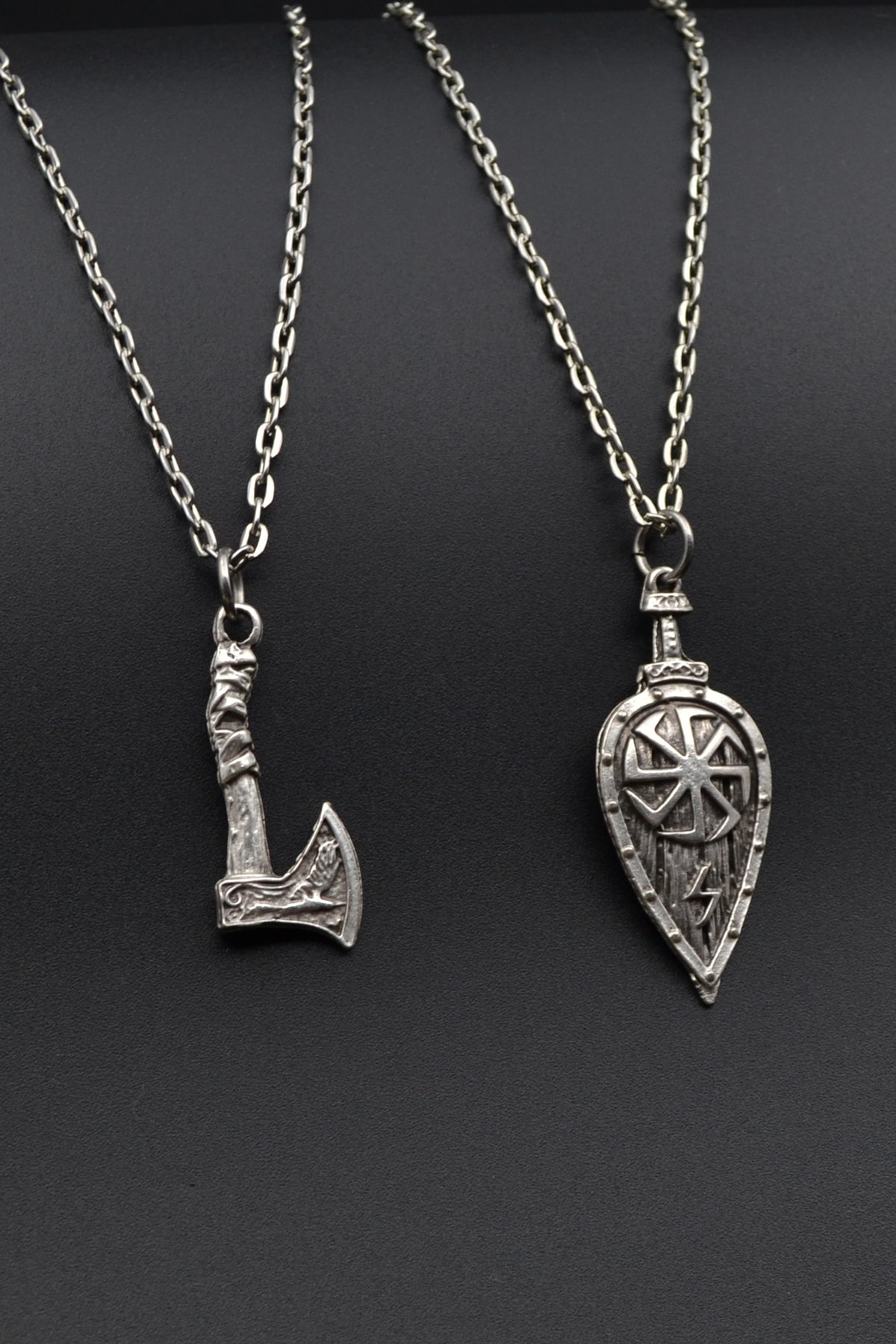 2'li Viking Balta - Viking Kalkan Erkek Kadın Kolye Seti