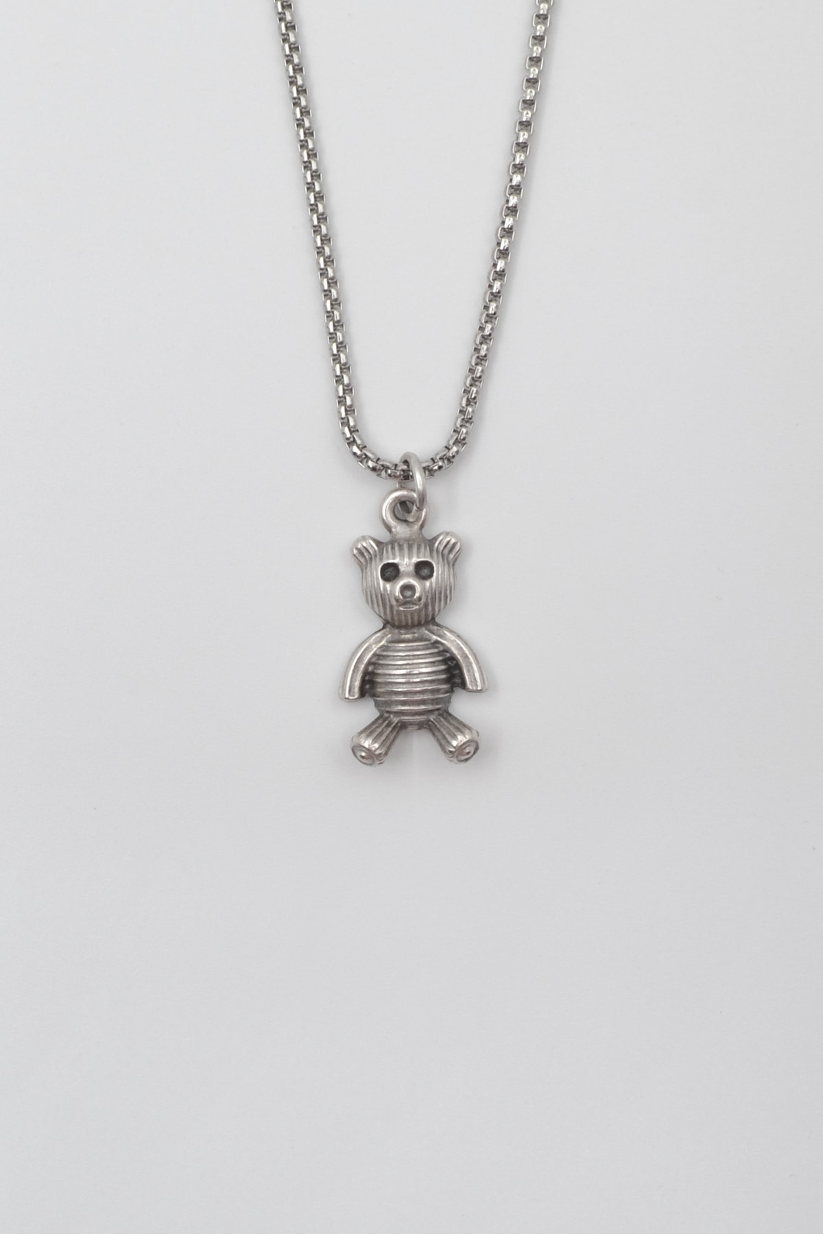 Oyuncak Ayıcık Örme Zincir Kolye - Antik Gümüş Kaplama - Kadın Erkek - 60 cm