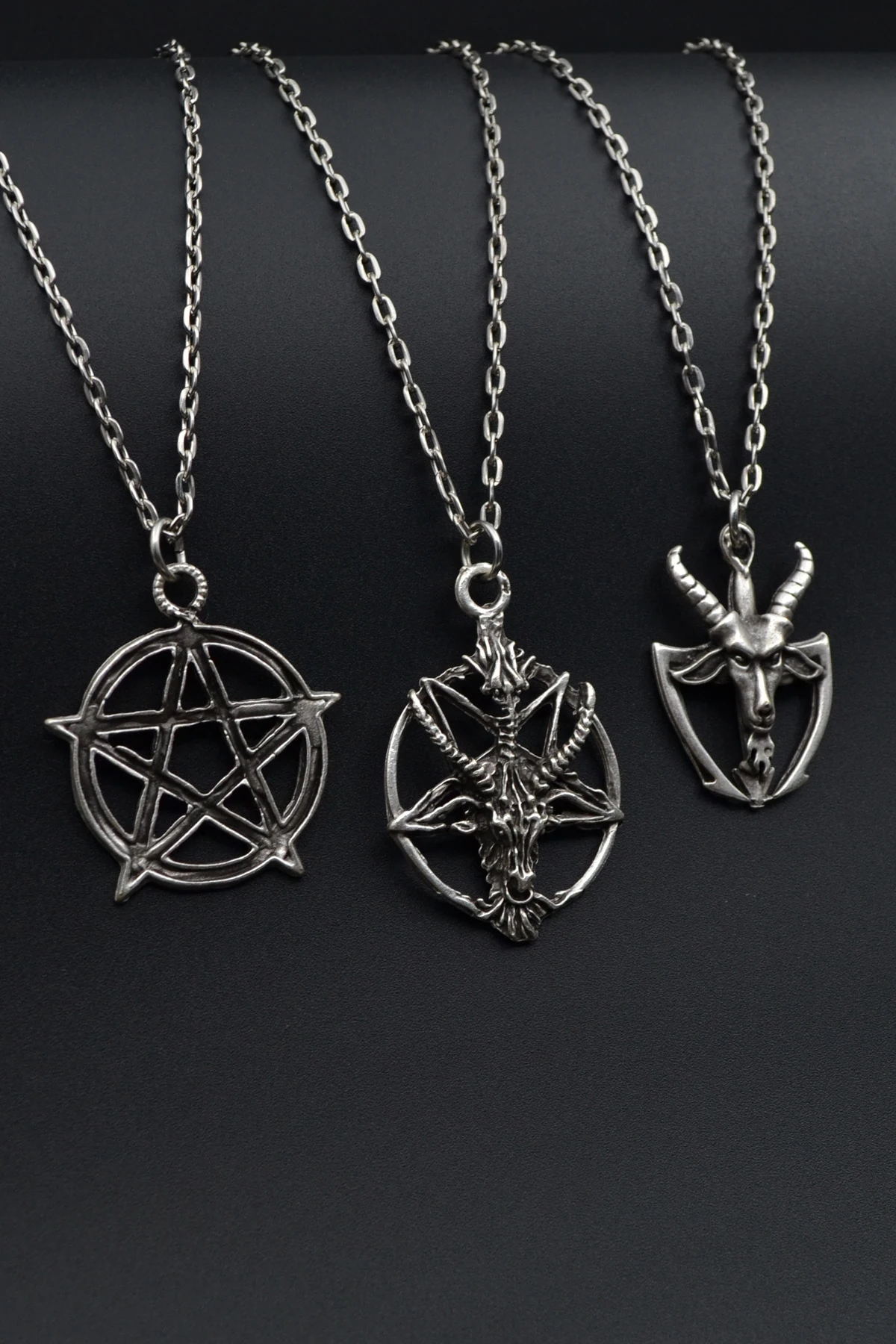 3'lüPentagram Pagan - Keçi Şeytan Erkek Kadın Kolye Seti